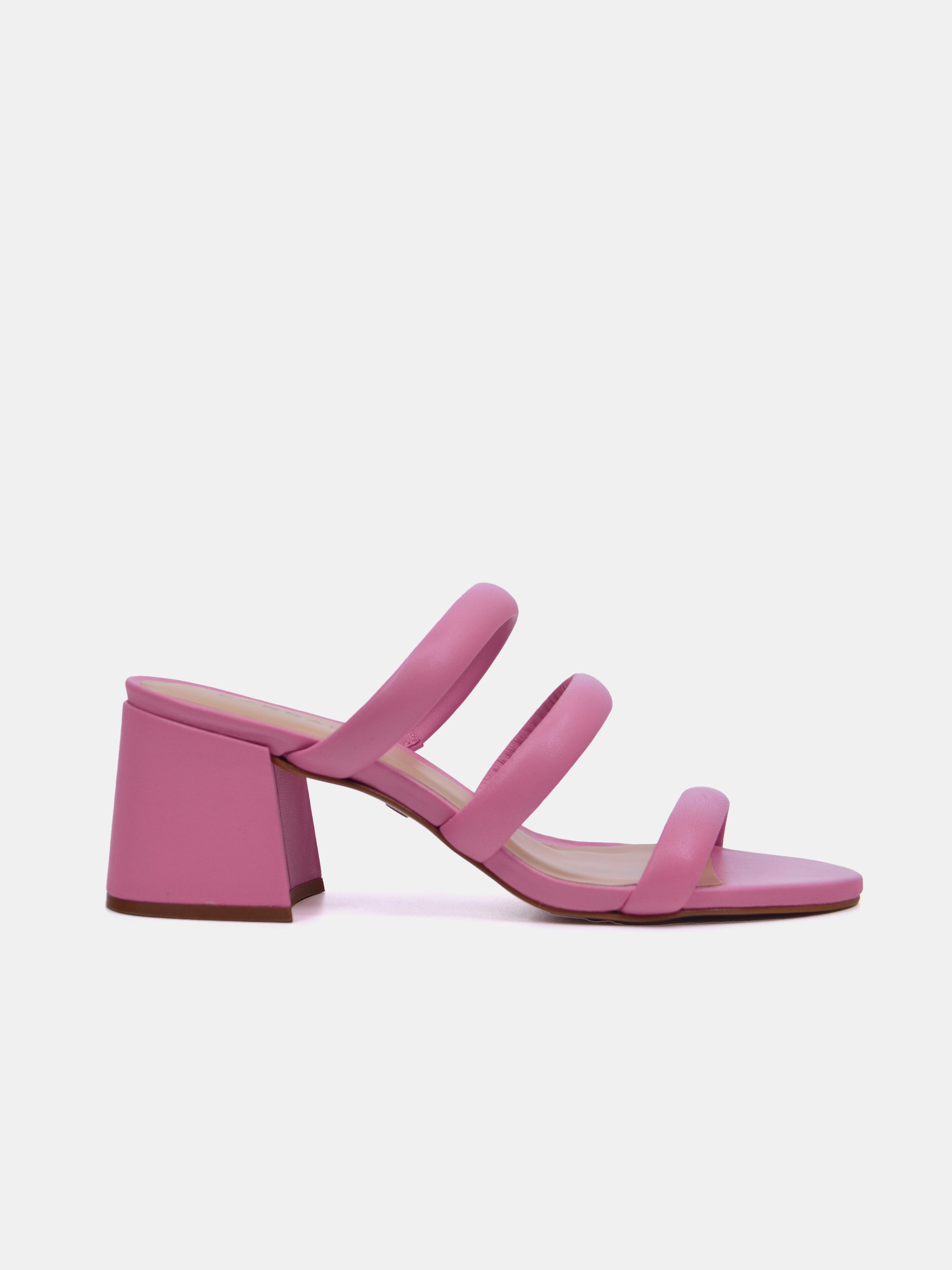 Carrano Women's Open Triple Straps Block Heel Leather Sandals #color_Pink