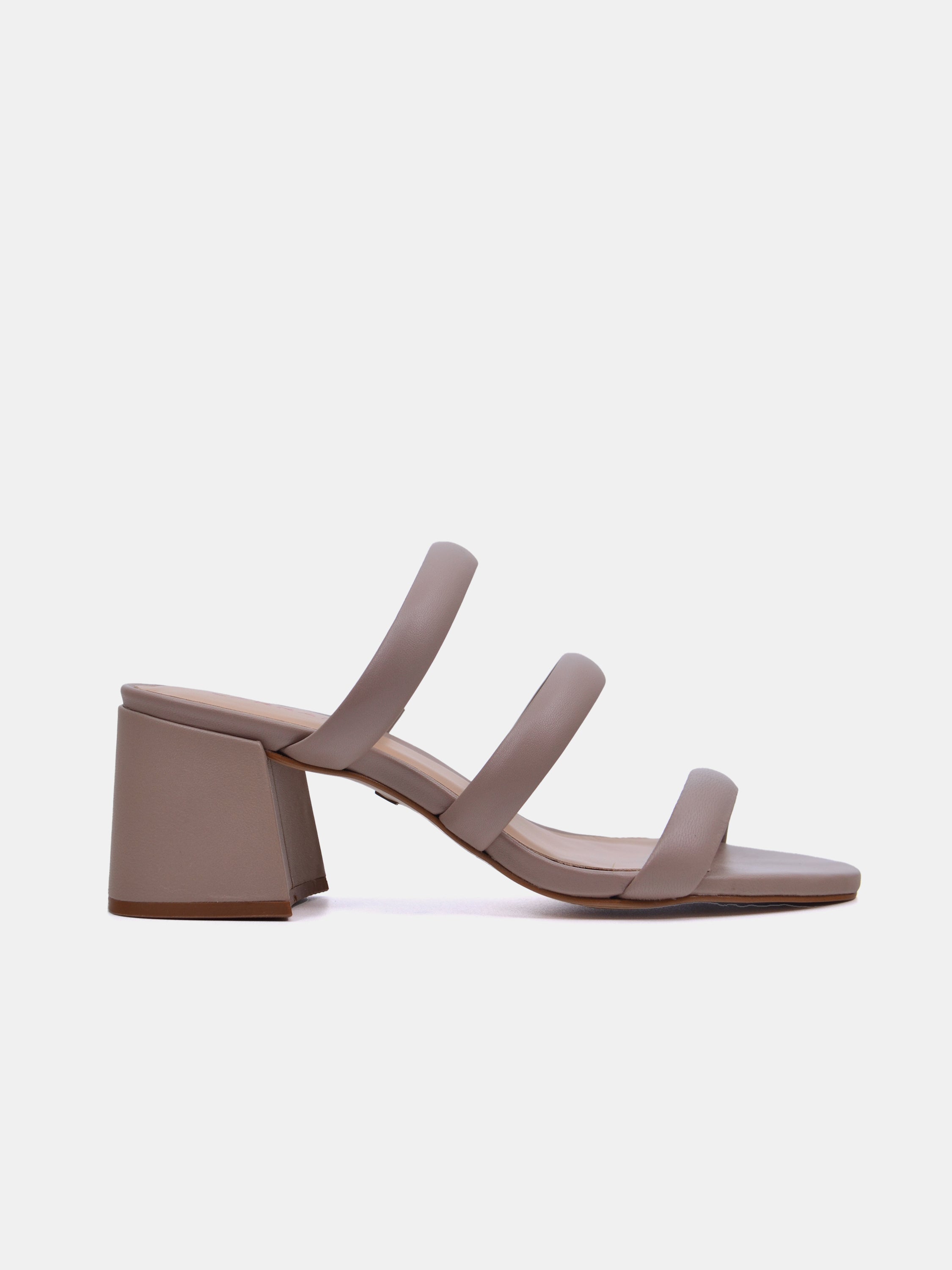Carrano Women's Open Triple Straps Block Heel Leather Sandals #color_Beige