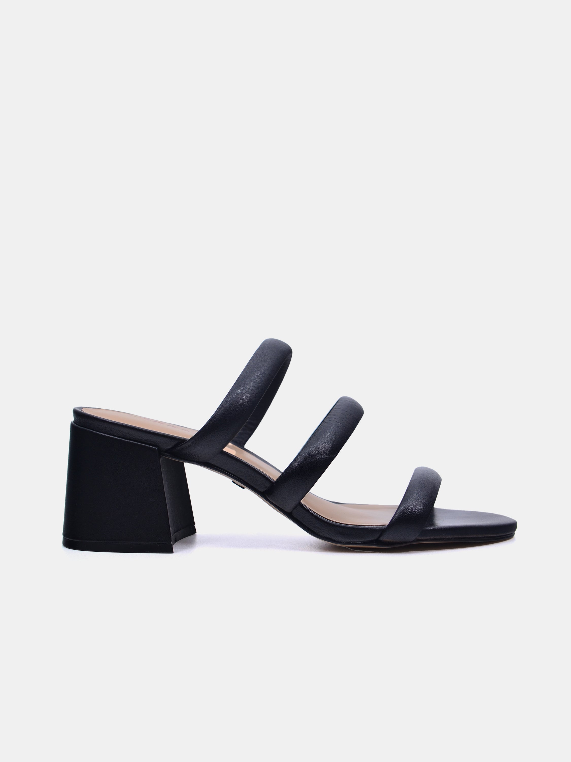 Carrano Women's Open Triple Straps Block Heel Leather Sandals #color_Black