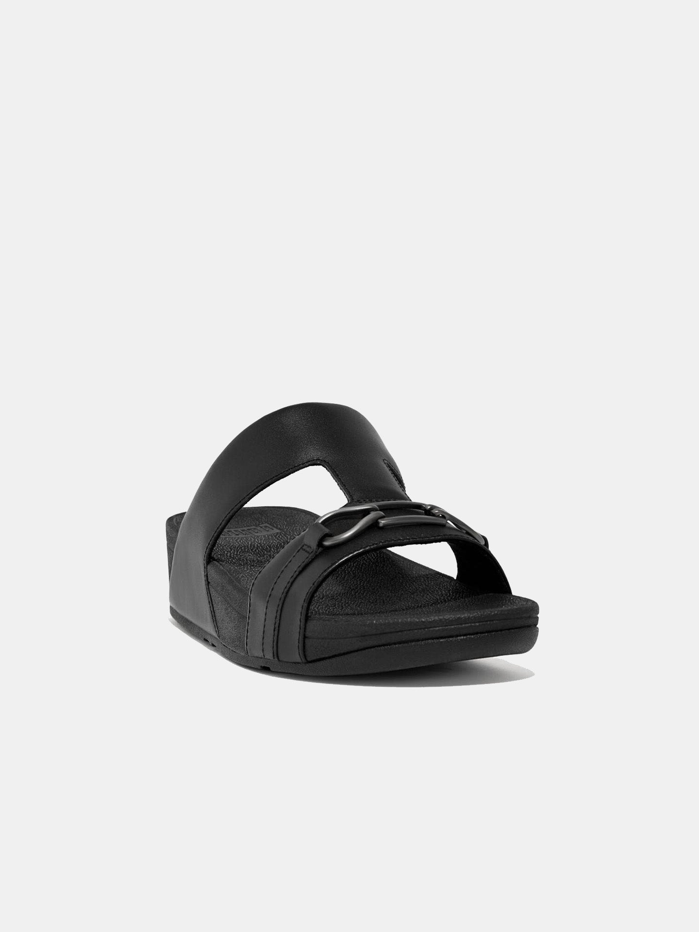 Fitflop Women's Hallye Chain Leather H-Bar Slides #color_Black