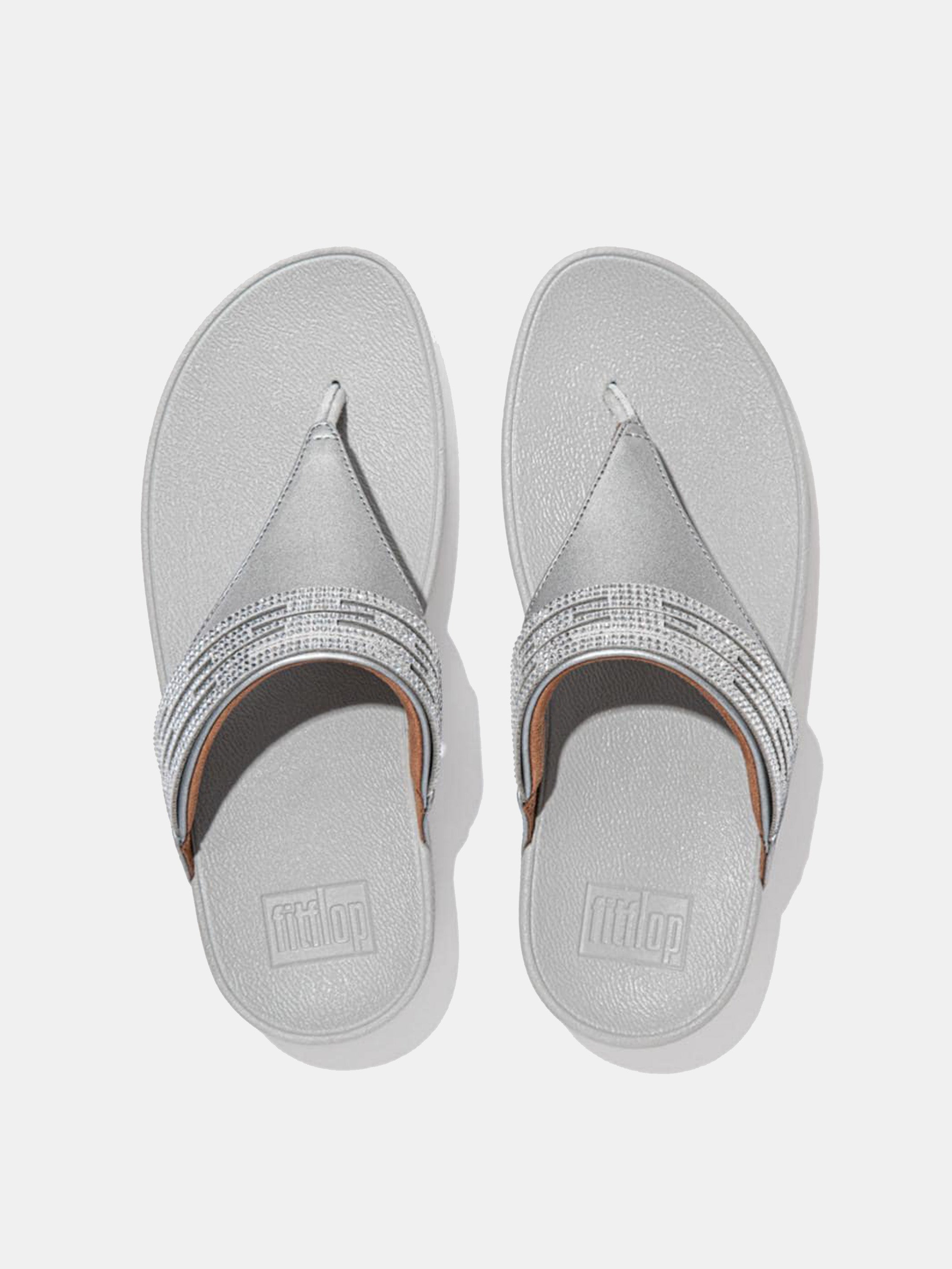 FitFlop Lulu Women's Lasercrystal Leather Toe-Post Sandals #color_Silver