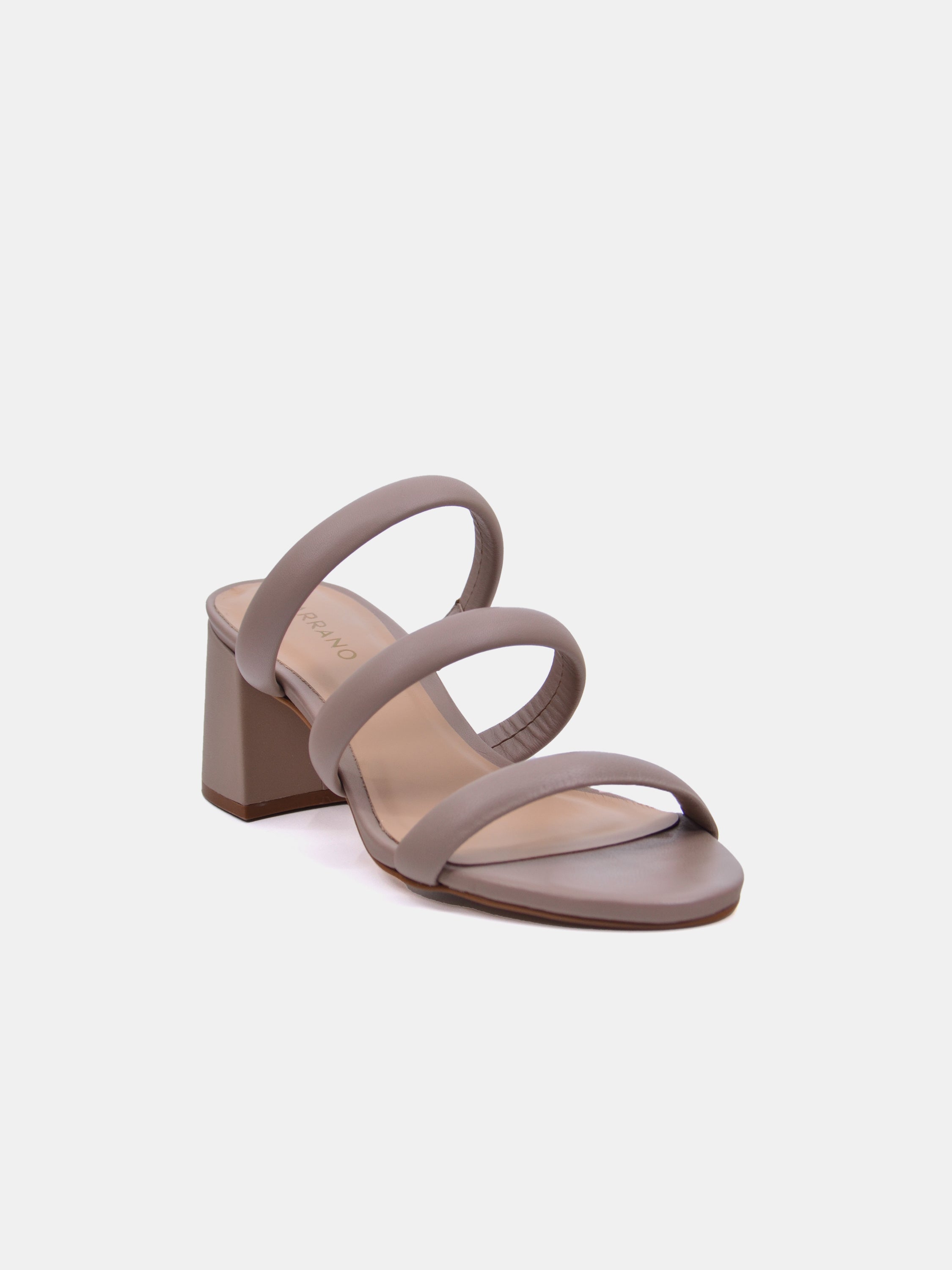 Carrano Women's Open Triple Straps Block Heel Leather Sandals #color_Beige