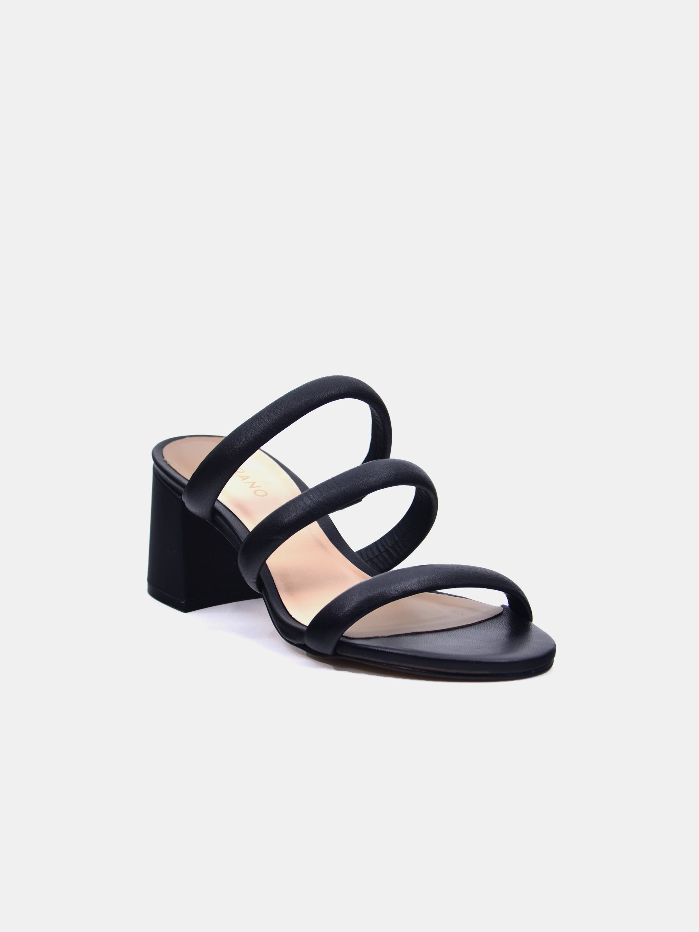 Carrano Women's Open Triple Straps Block Heel Leather Sandals #color_Black