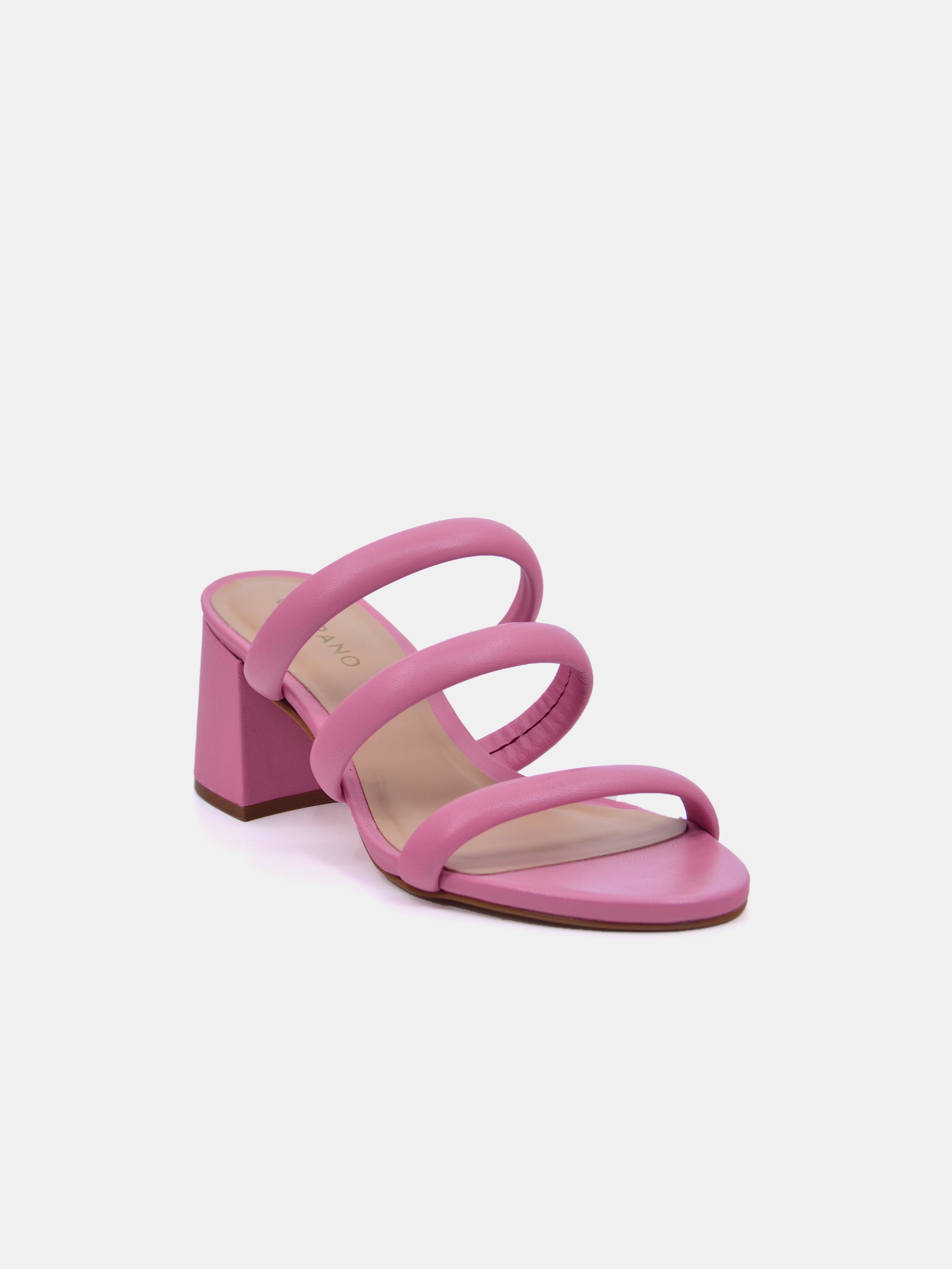 Carrano Women's Open Triple Straps Block Heel Leather Sandals #color_Pink