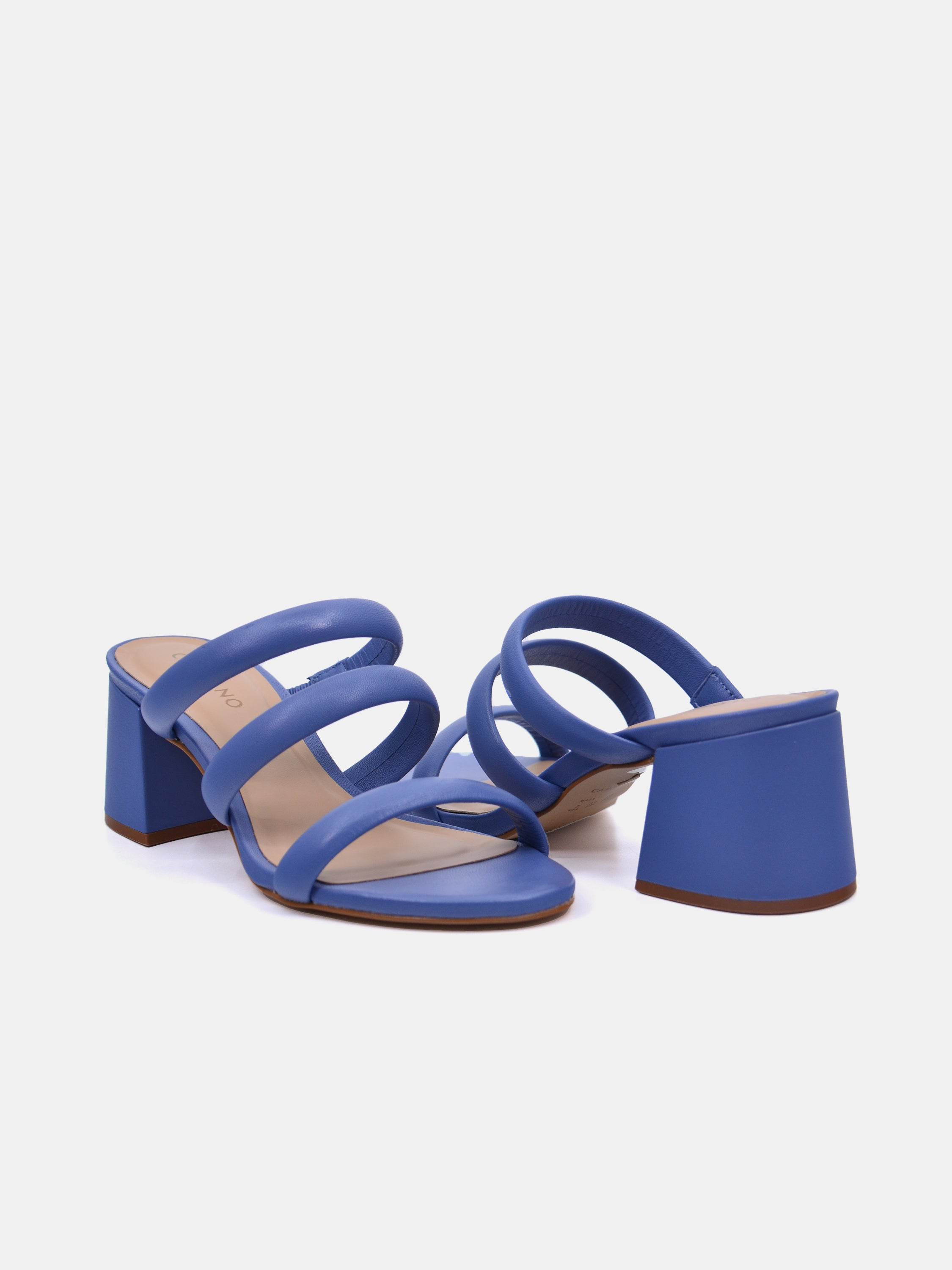 Carrano Women's Open Triple Straps Block Heel Leather Sandals #color_Blue