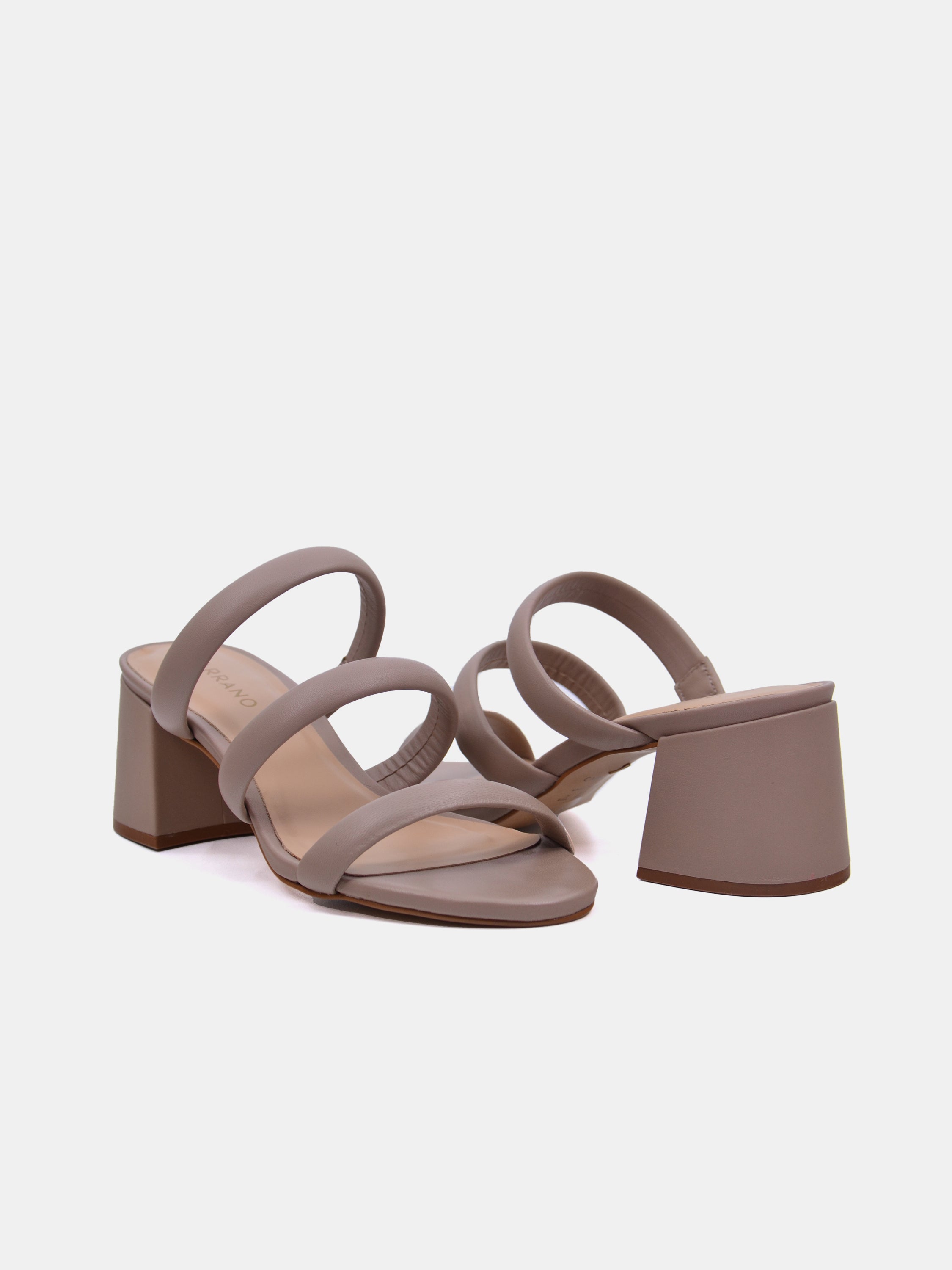Carrano Women's Open Triple Straps Block Heel Leather Sandals #color_Beige