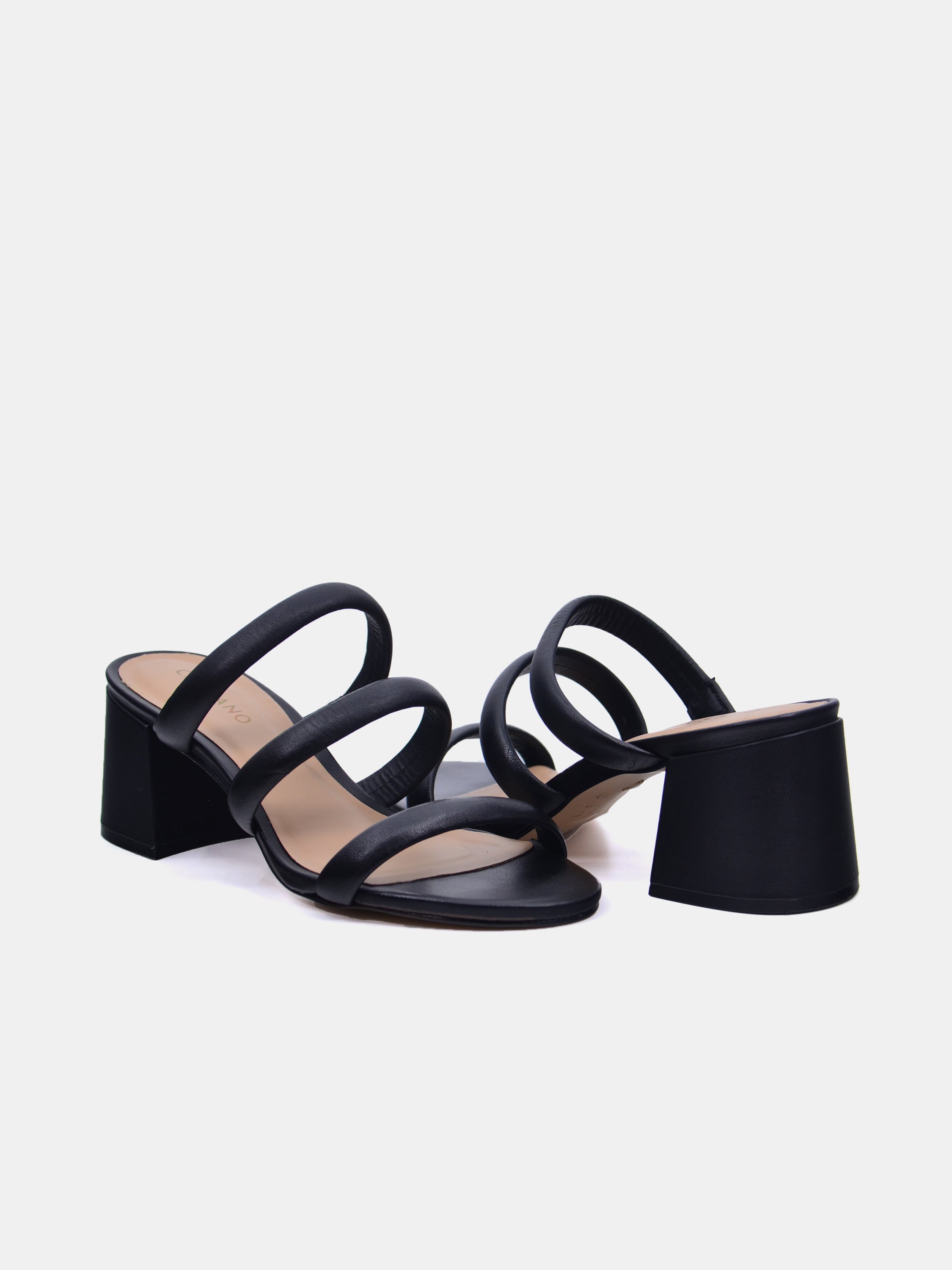 Carrano Women's Open Triple Straps Block Heel Leather Sandals #color_Black