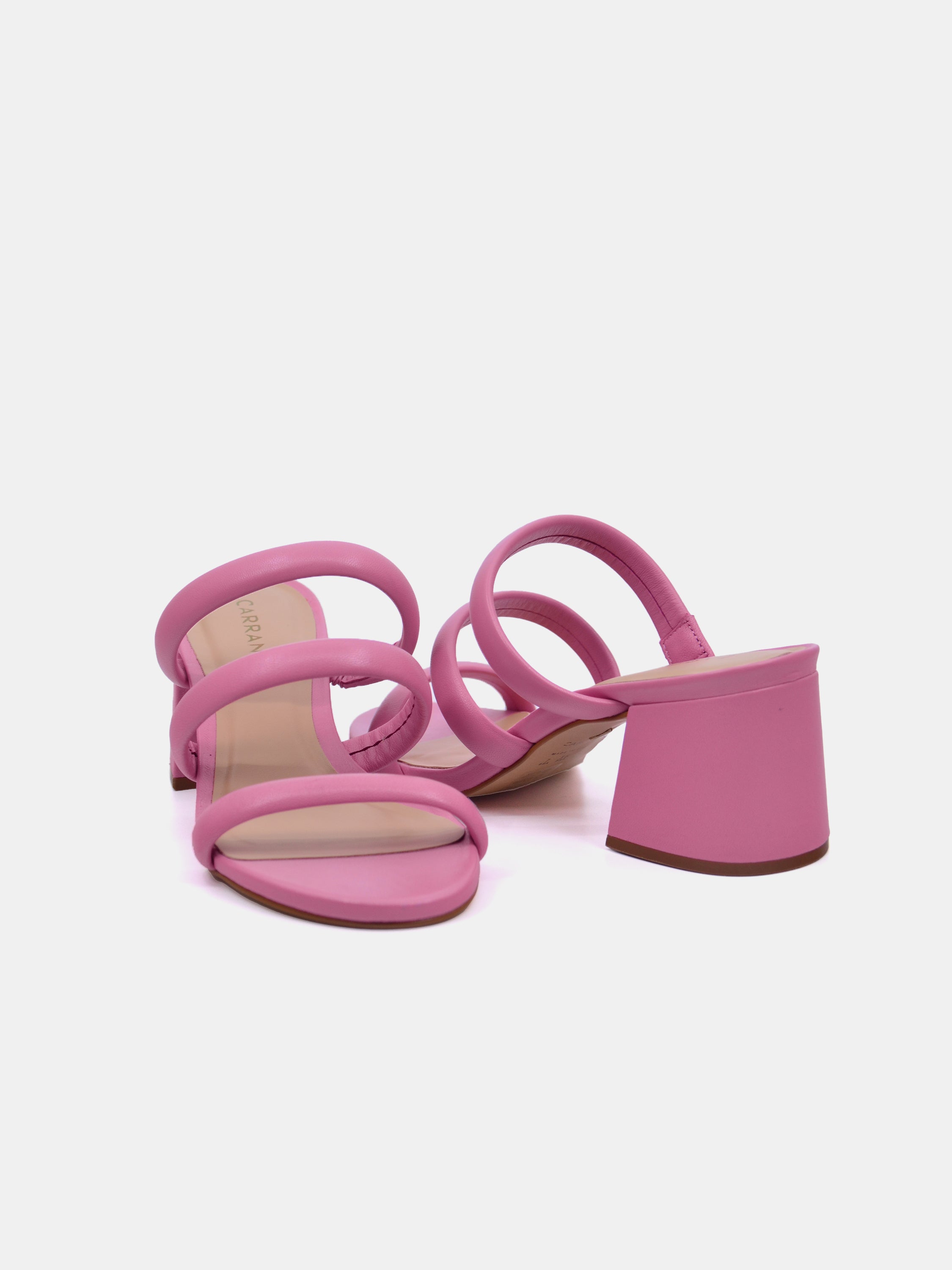 Carrano Women's Open Triple Straps Block Heel Leather Sandals #color_Pink