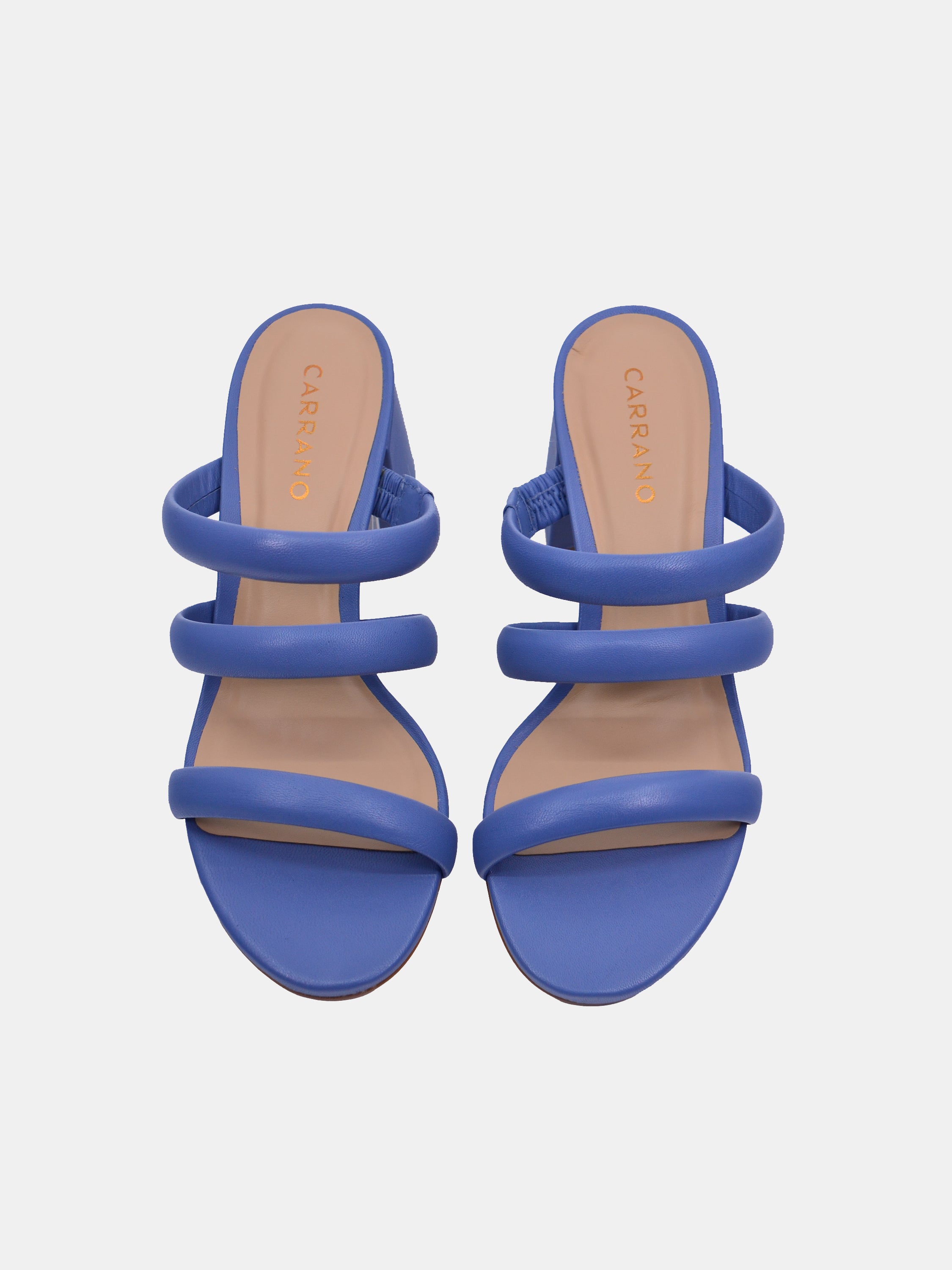 Carrano Women's Open Triple Straps Block Heel Leather Sandals #color_Blue