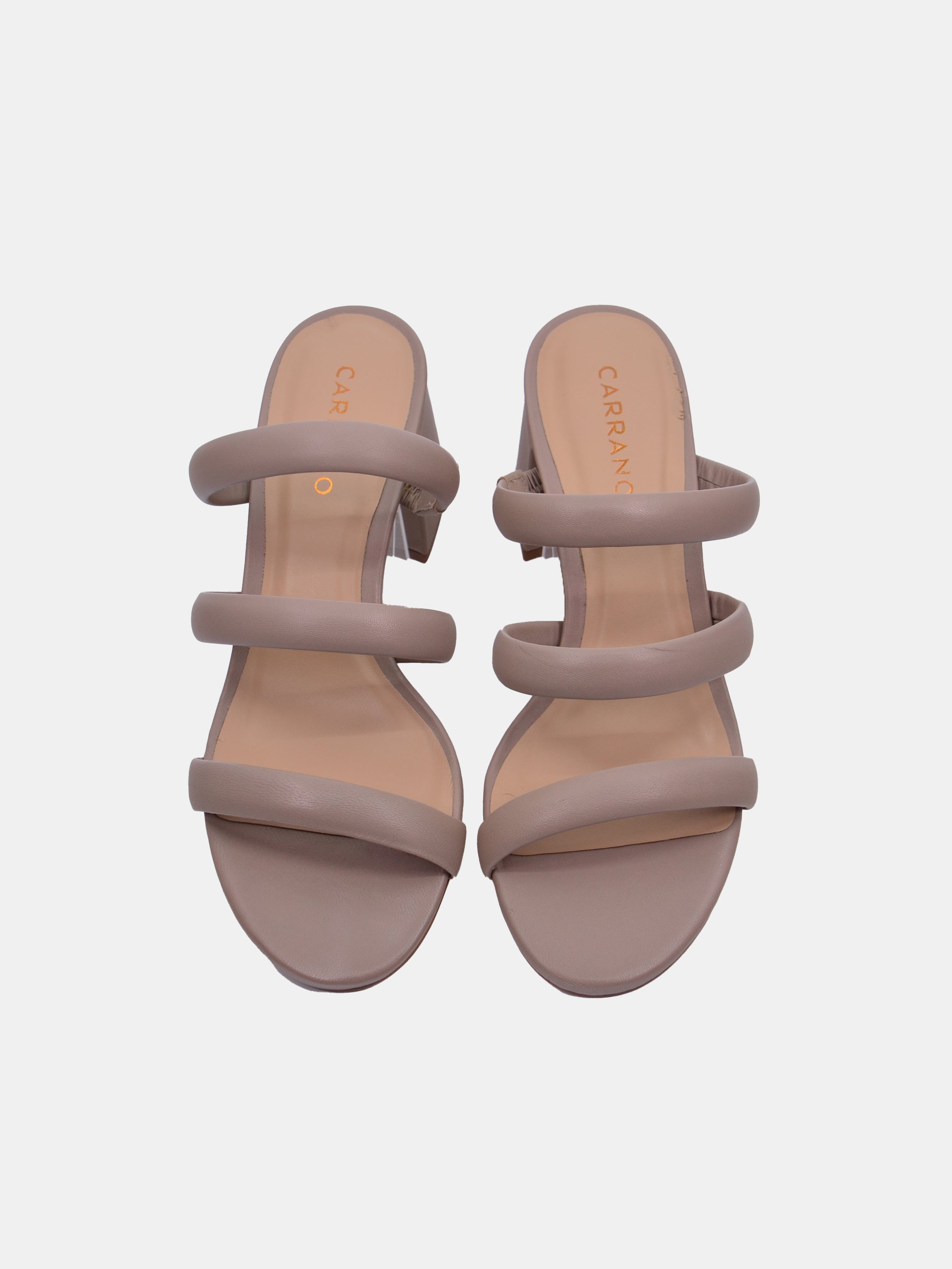 Carrano Women's Open Triple Straps Block Heel Leather Sandals #color_Beige