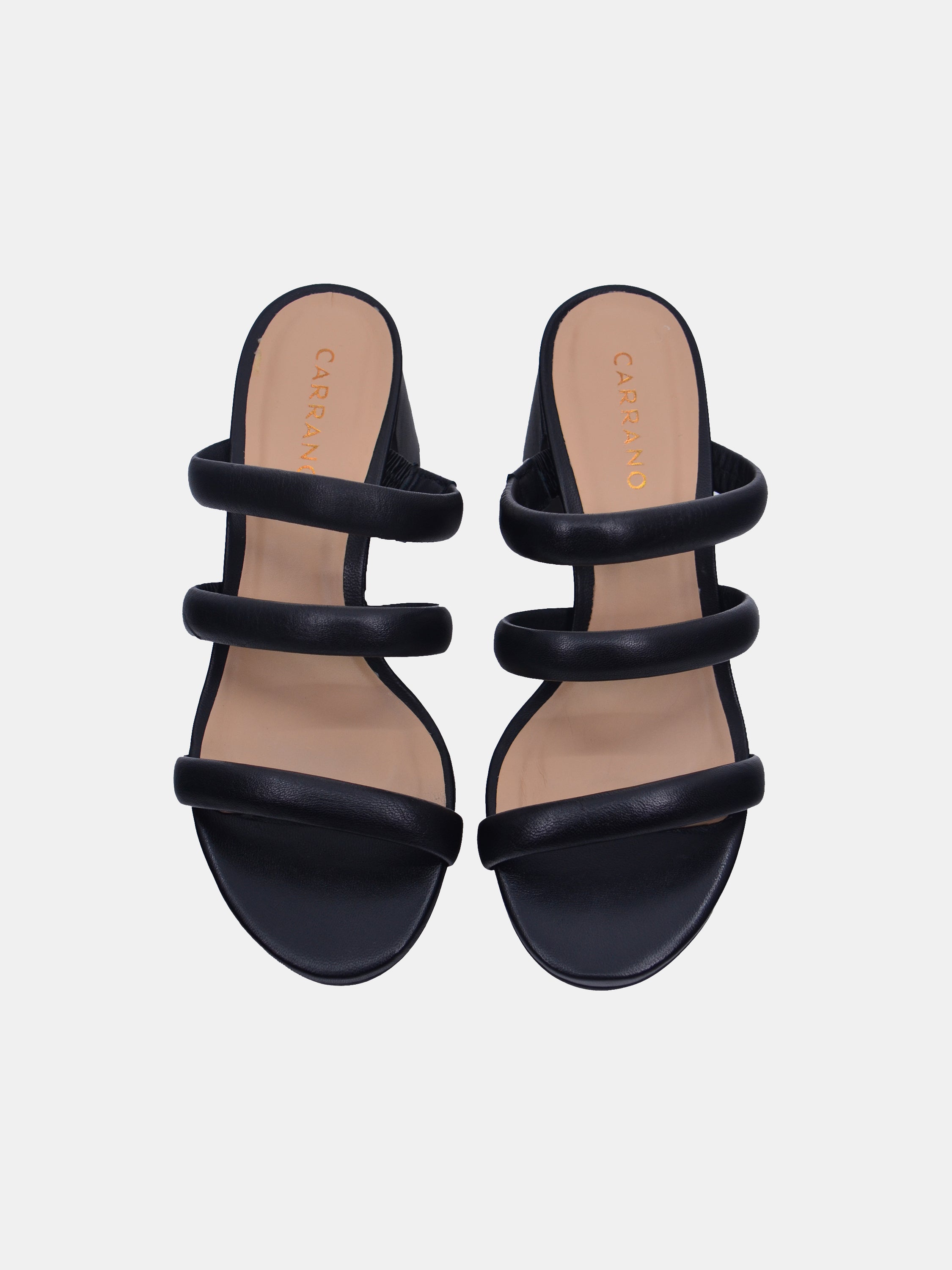 Carrano Women's Open Triple Straps Block Heel Leather Sandals #color_Black