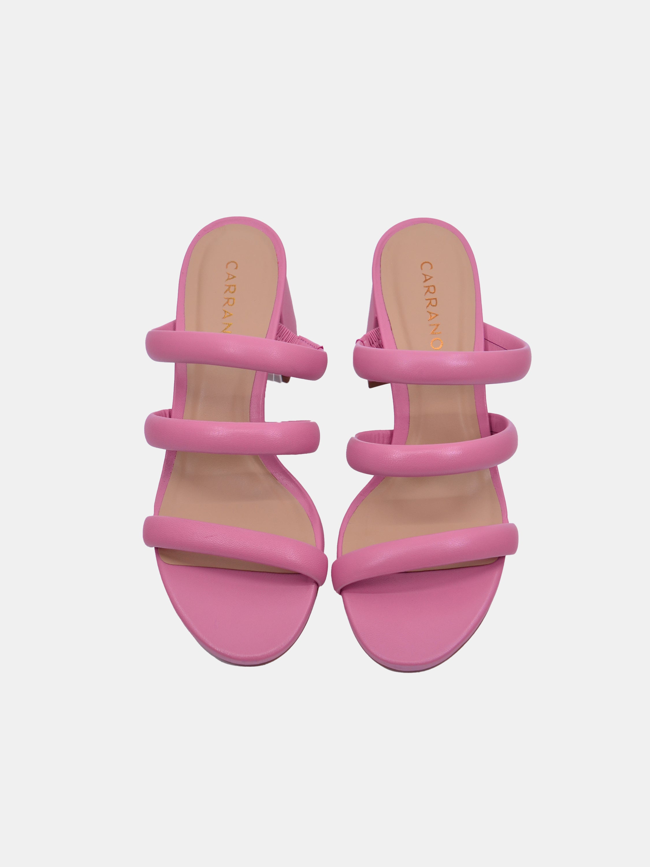 Carrano Women's Open Triple Straps Block Heel Leather Sandals #color_Pink