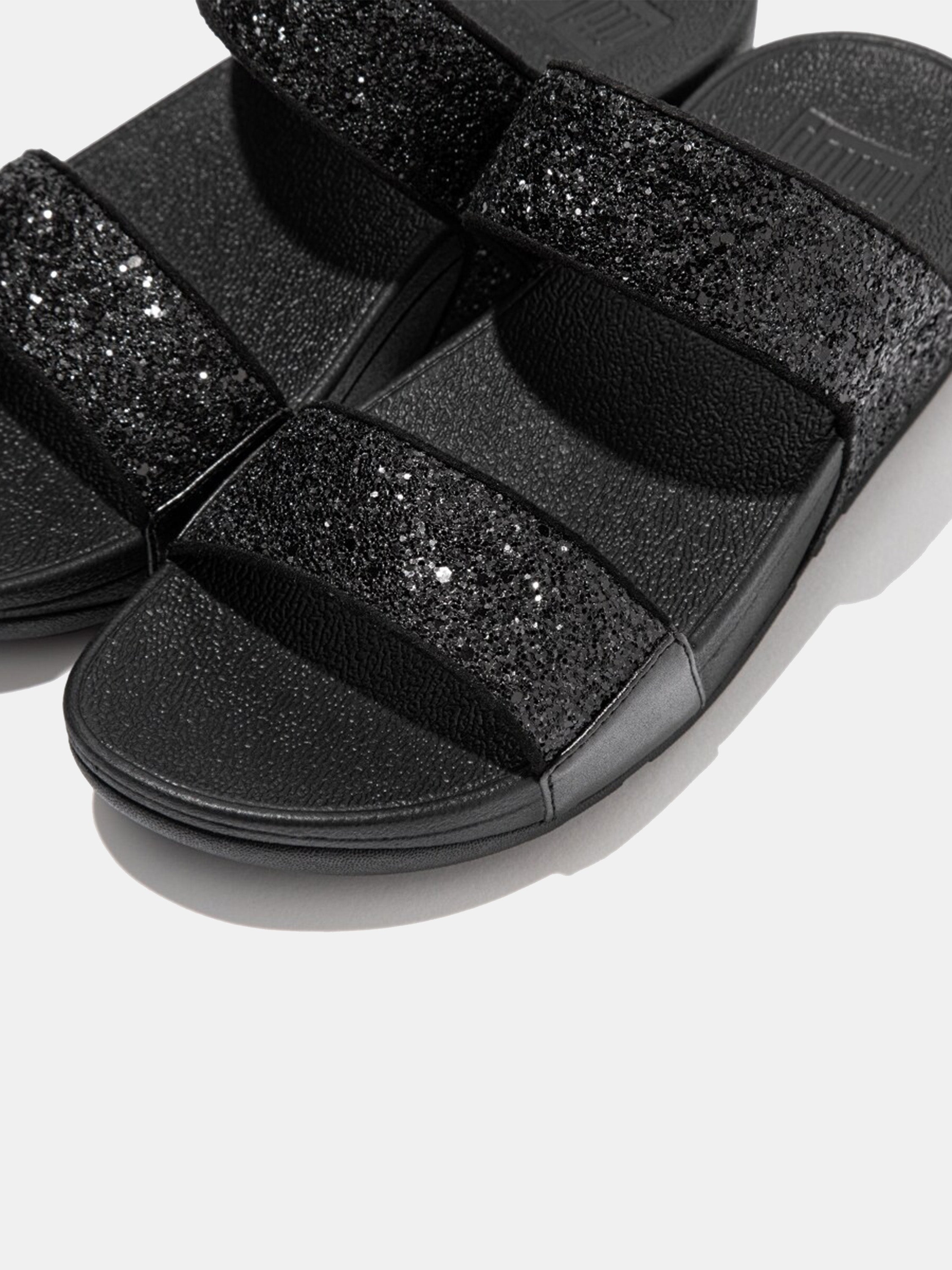 FitFlop Lulu Women's Glitter Slides #color_Black