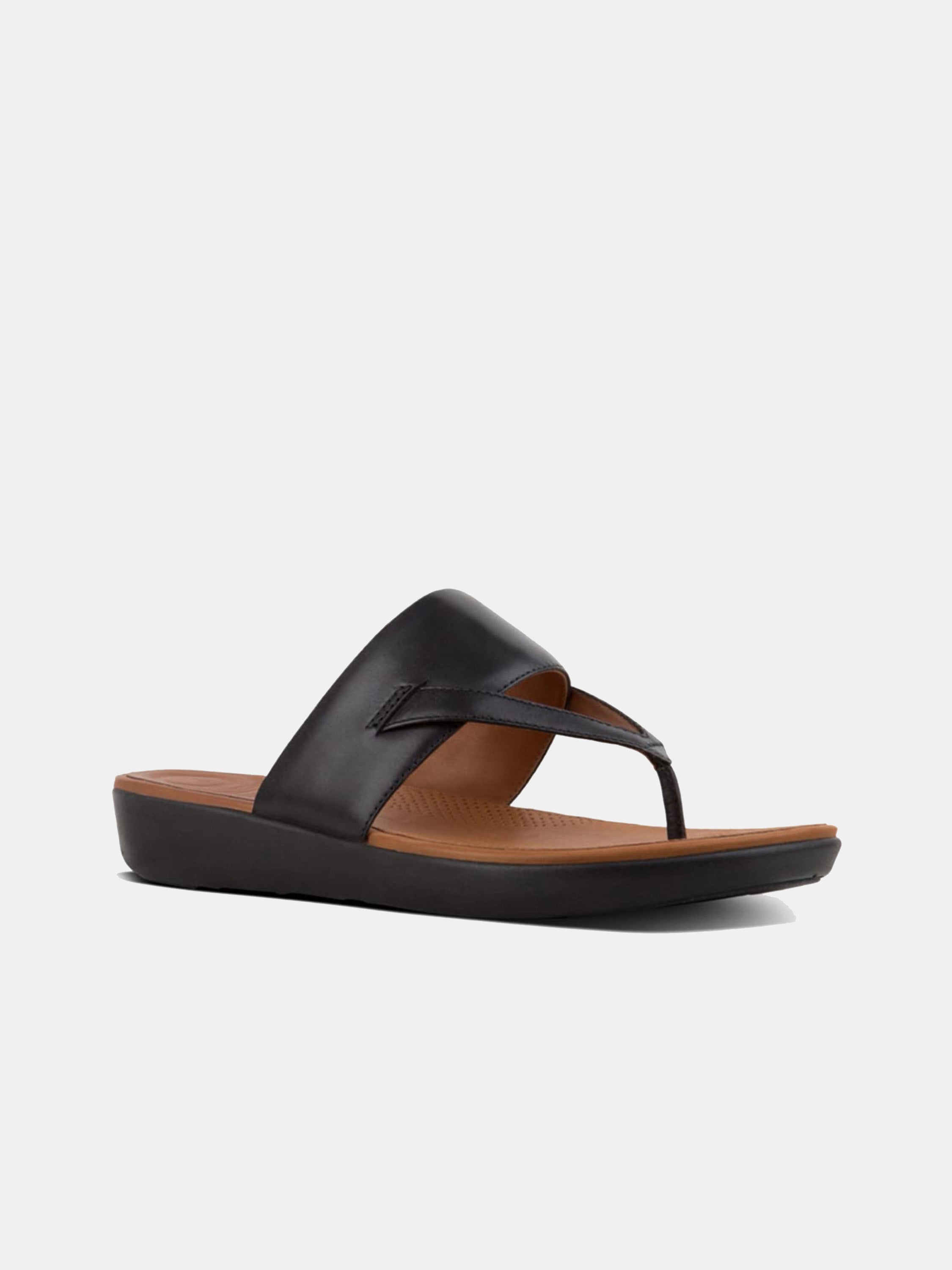 Fitflop Women's Delta Toe Post Leather Sandals #color_Black