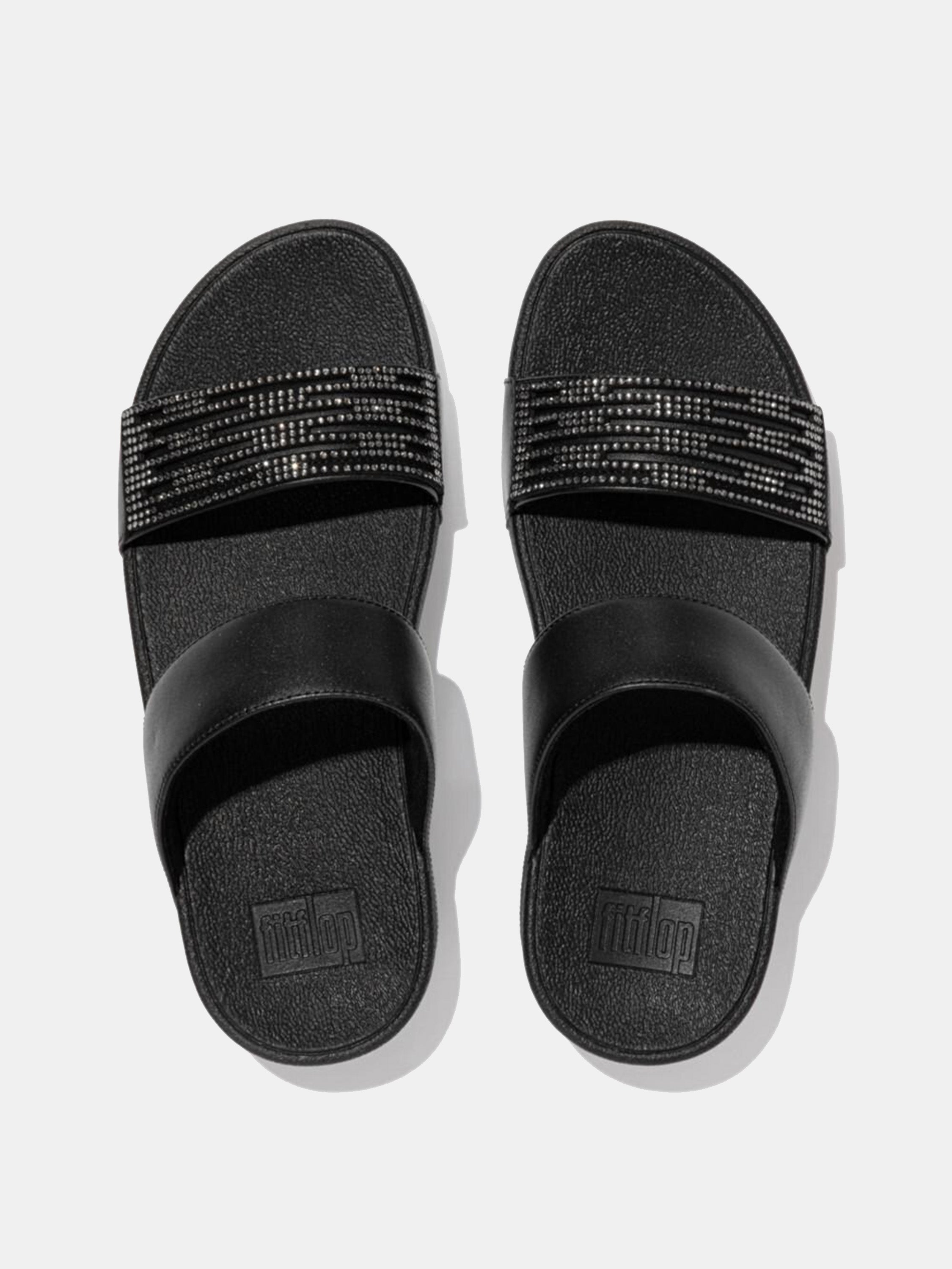 Fitflop Women's Lulu Lasercrystal Leather Slides #color_Black