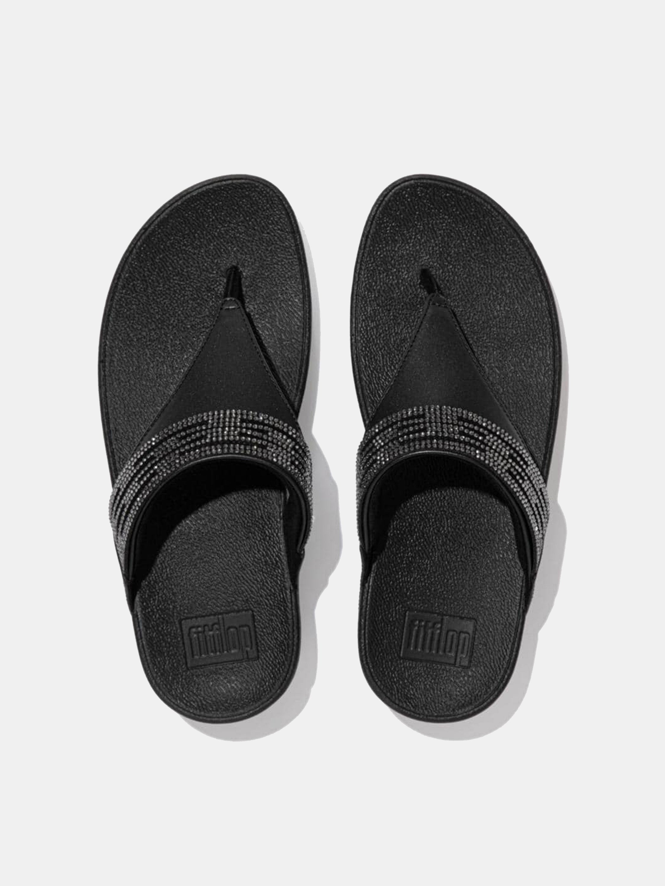 FitFlop Lulu Women's Lasercrystal Leather Toe-Post Sandals #color_Black