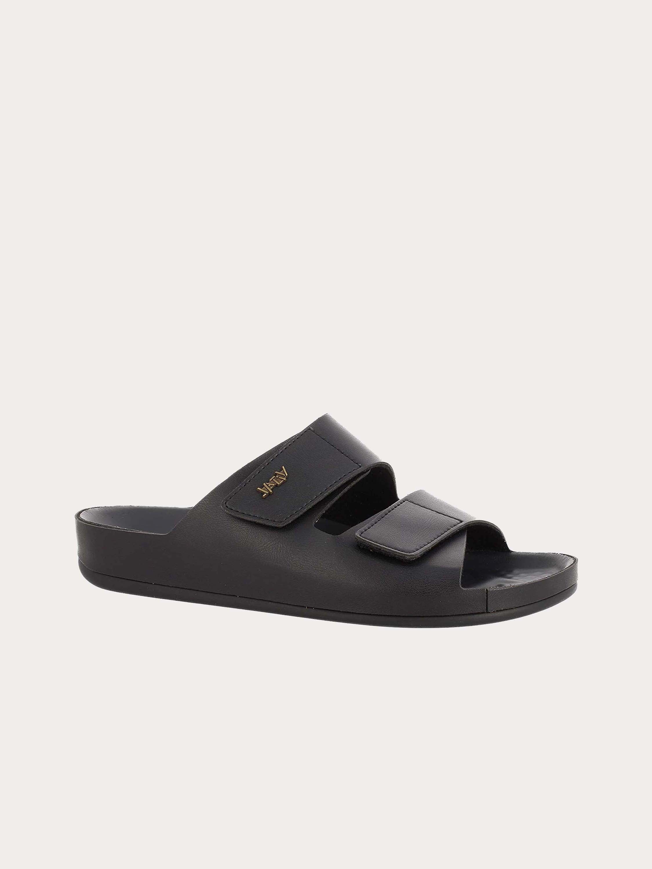 Vital Men's Tudor Double Strap Leather Sandals #color_Black