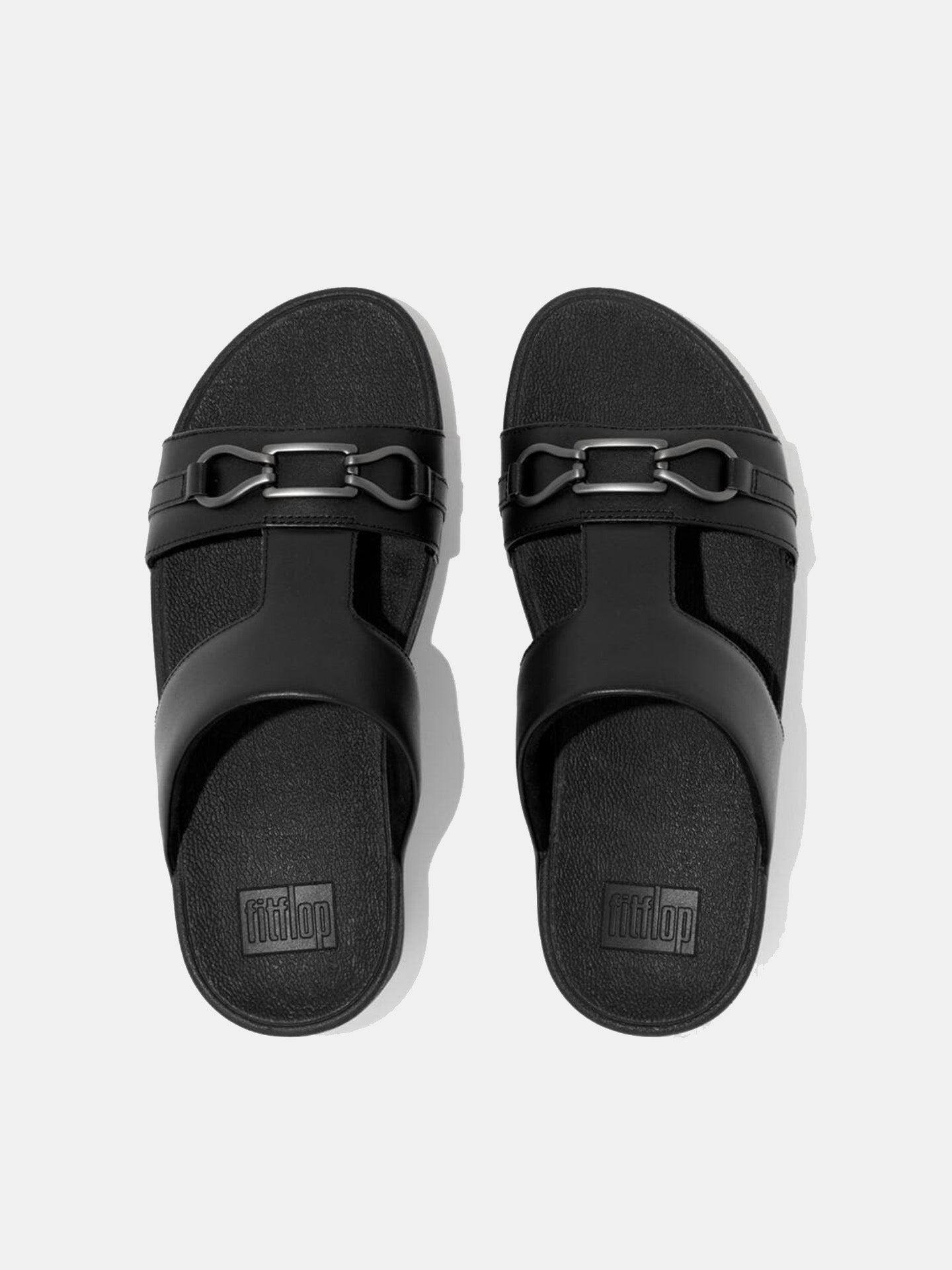 Fitflop Women's Hallye Chain Leather H-Bar Slides #color_Black