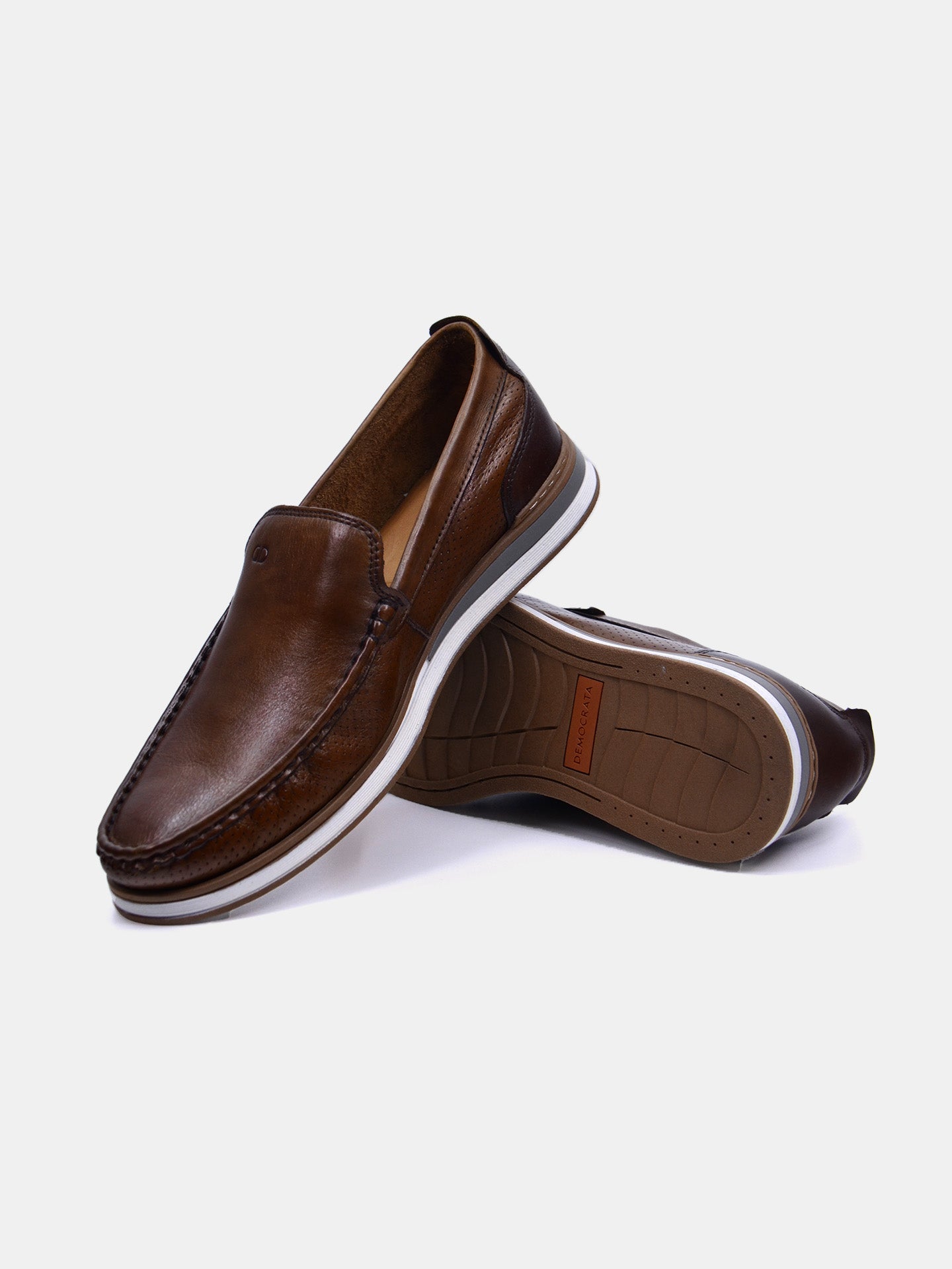 Democrata Men's Denim Flow Moccasin Loafers #color_Dark Brown