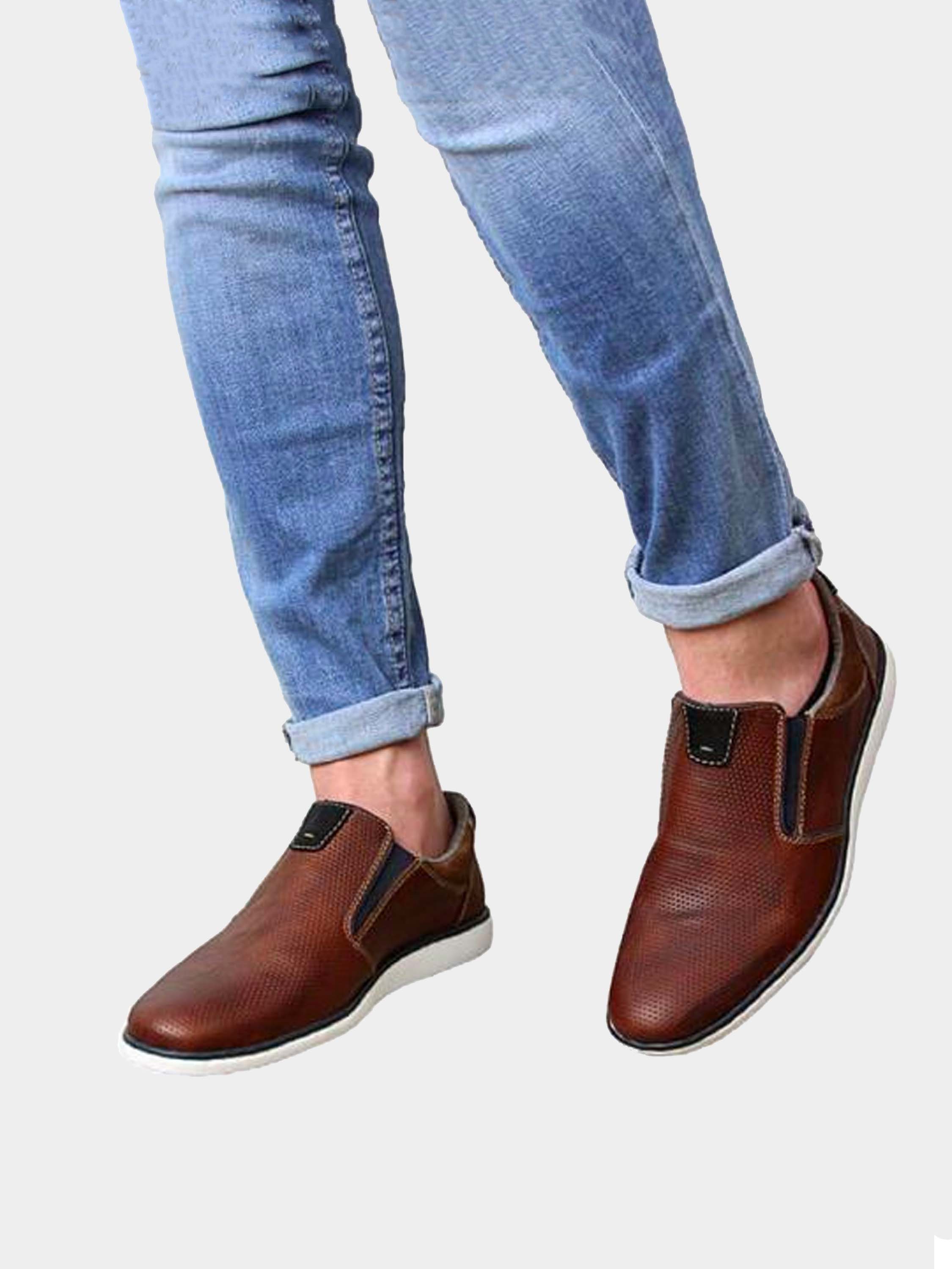 Rieker 17861 Men's Slip On Casual Leather Shoes #color_Brown
