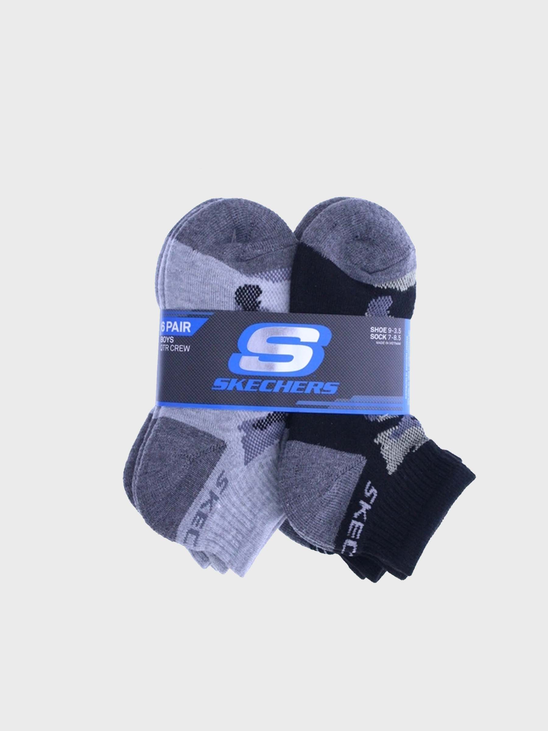 Skechers Boys 6 Pack 1/2 Terry Qtr Crew Socks #color_Gray