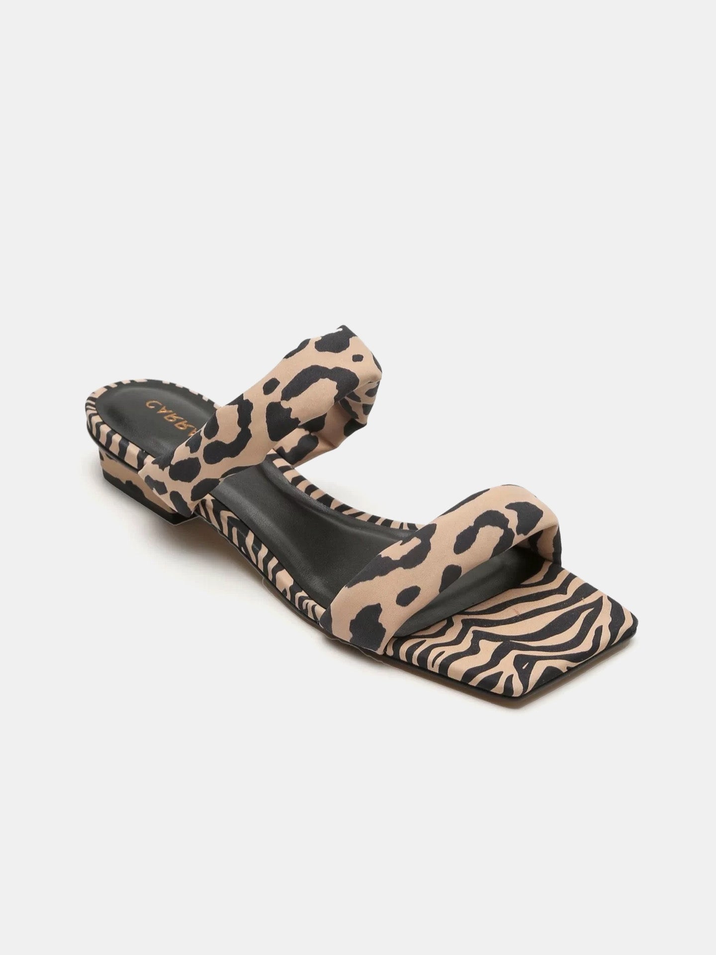 Carrano Women's Flat Duo Animal Print Strips Sandals #color_Beige