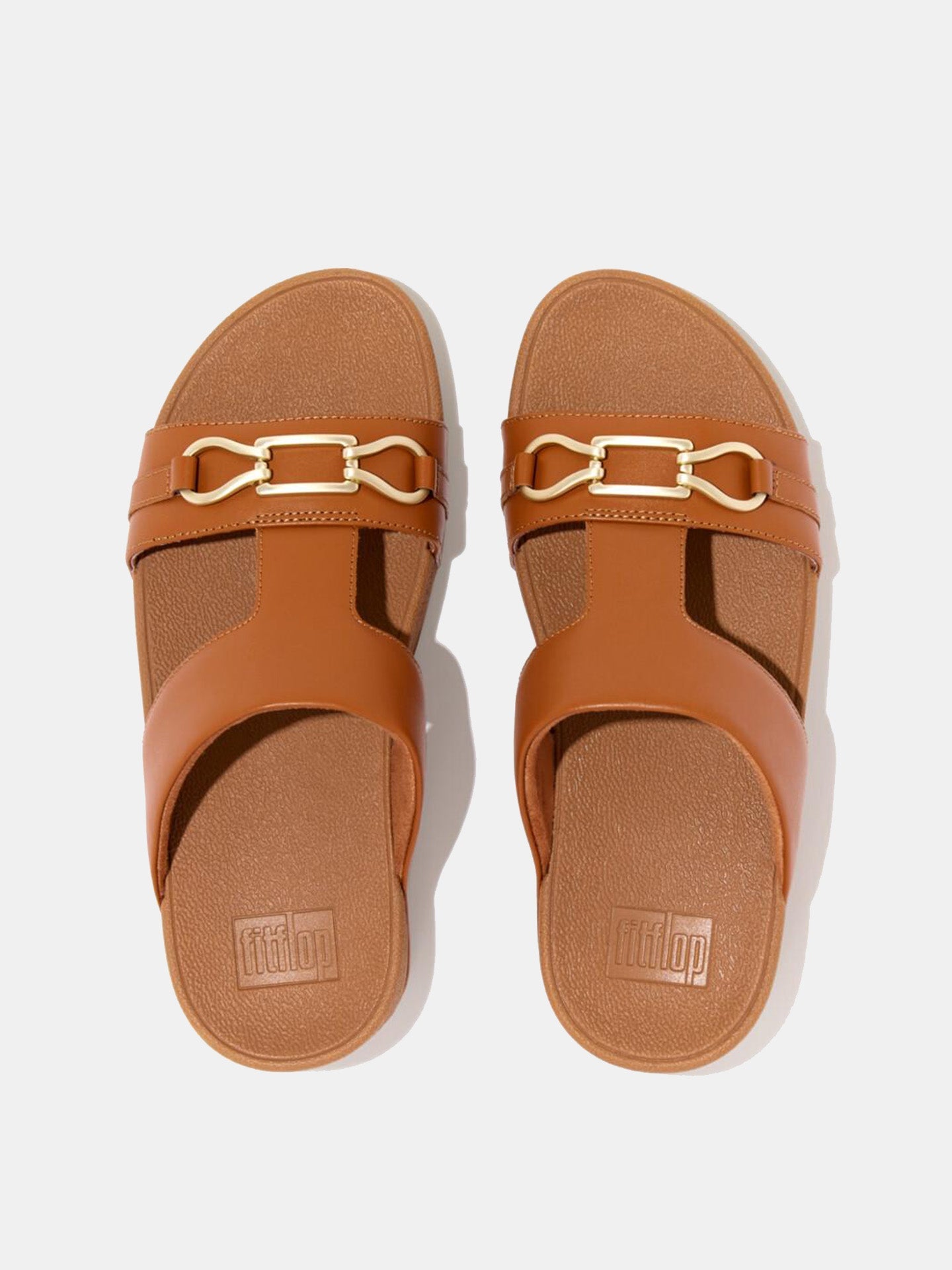 Fitflop Women's Hallye Chain Leather H-Bar Slides #color_Tan