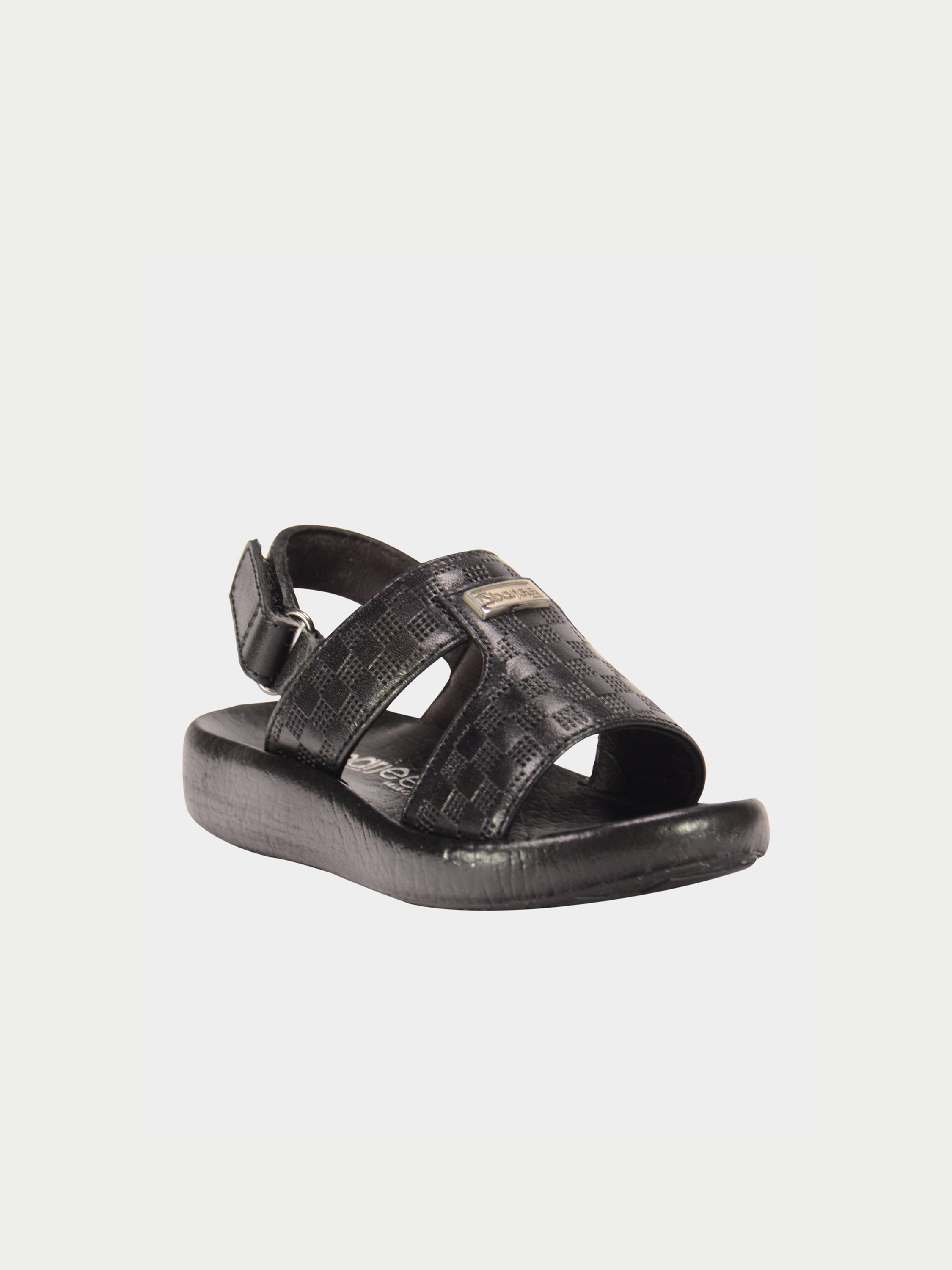 Barjeel Uno 2190510 Checked Slingback Arabic Leather Sandals #color_Black