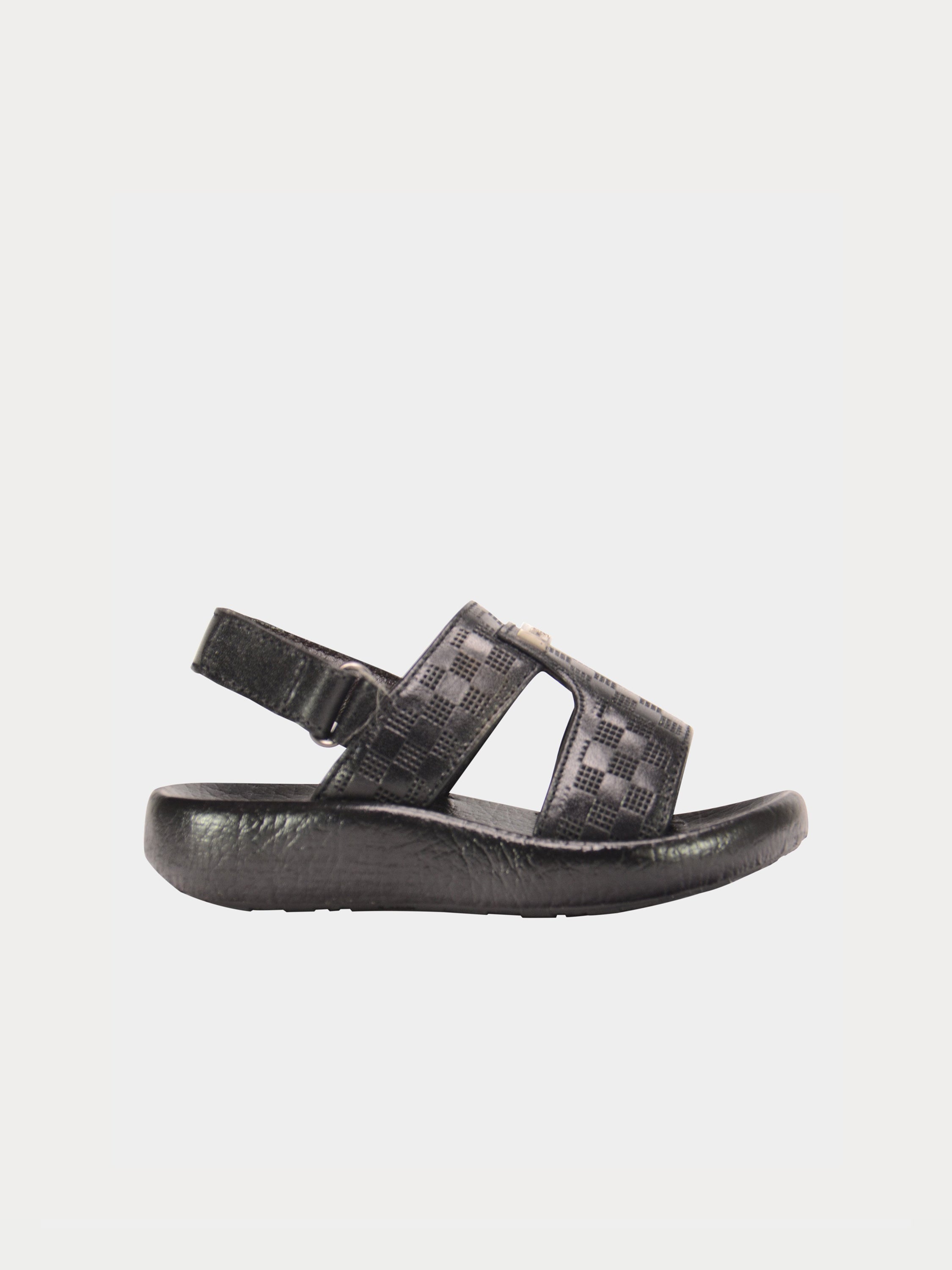 Barjeel Uno 2190510 Checked Slingback Arabic Leather Sandals #color_Black