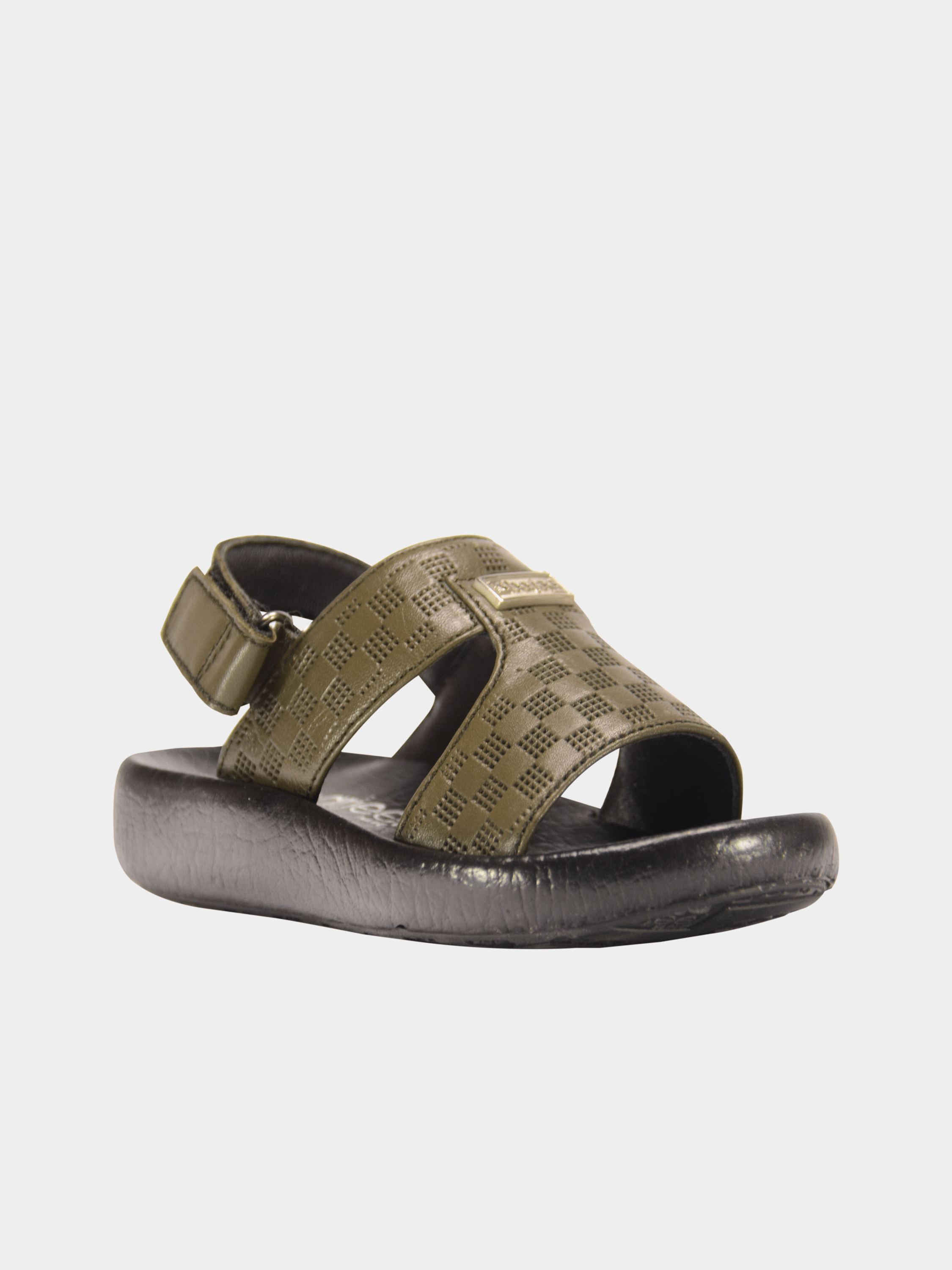 Barjeel Uno 2190510 Checked Slingback Arabic Leather Sandals #color_Green