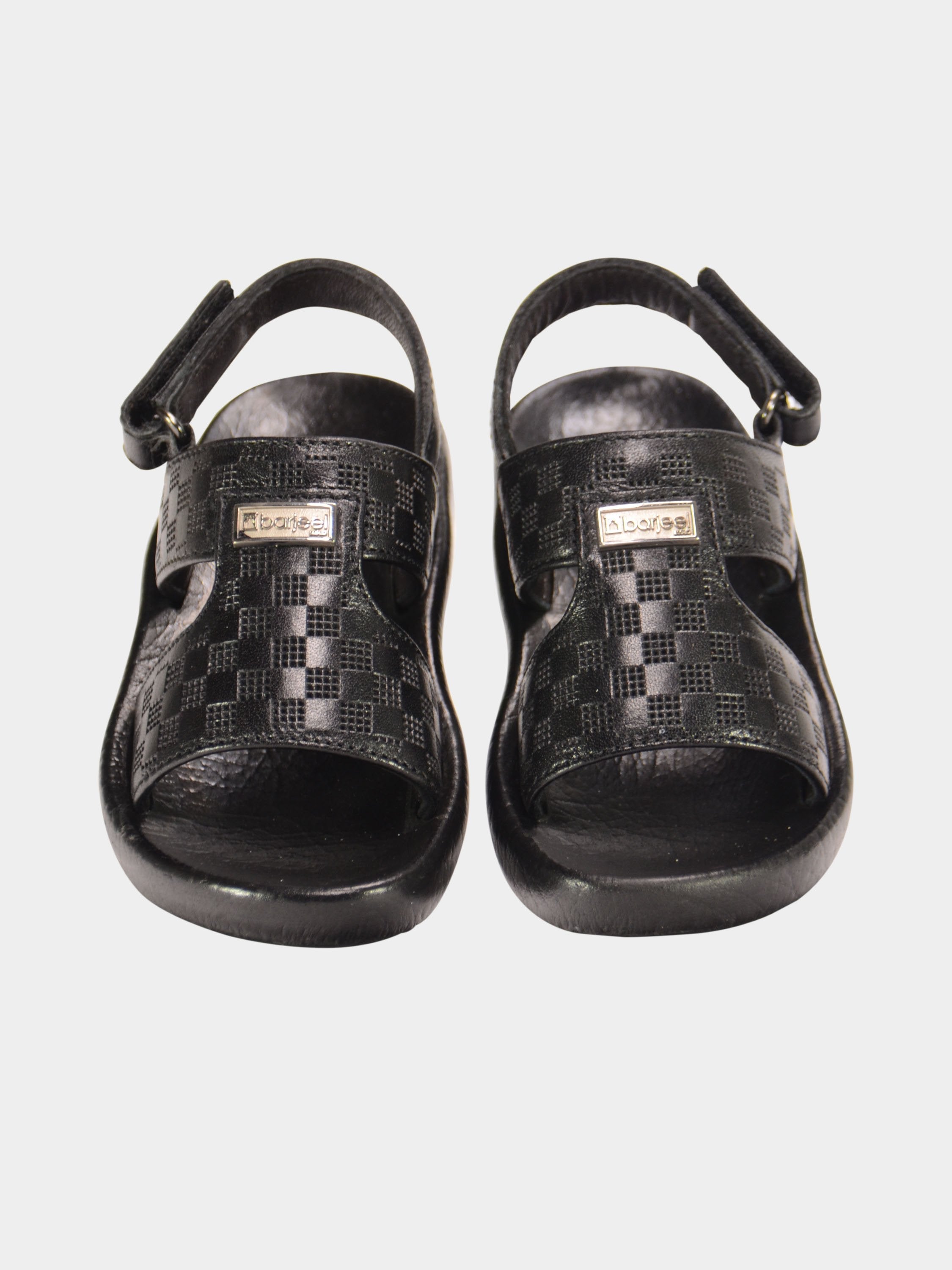Barjeel Uno 2190510 Checked Slingback Arabic Leather Sandals #color_Black