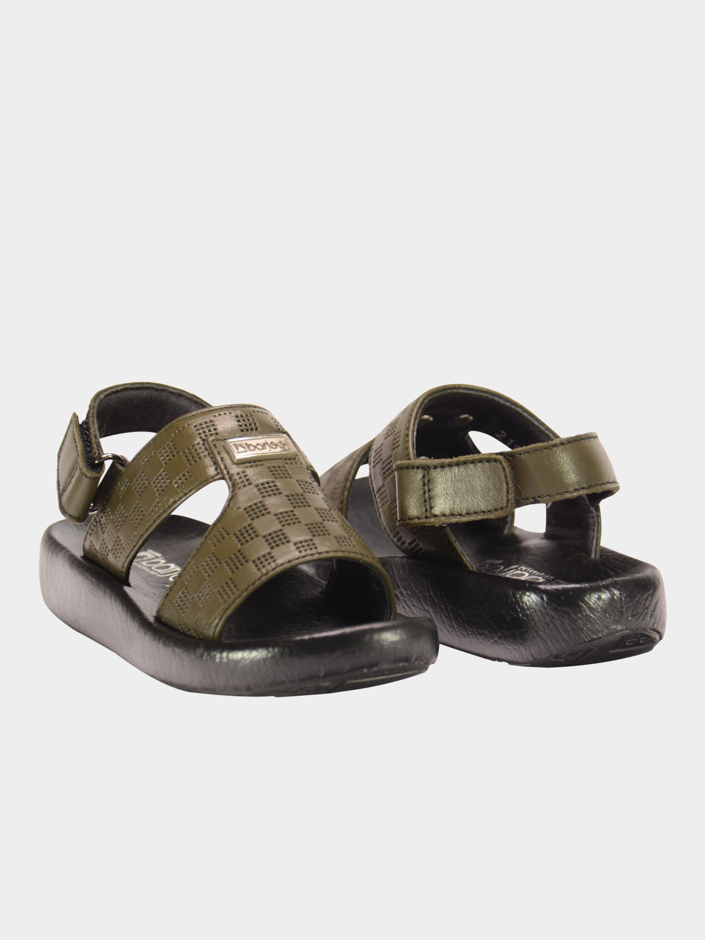 Barjeel Uno 2190510 Checked Slingback Arabic Leather Sandals #color_Green