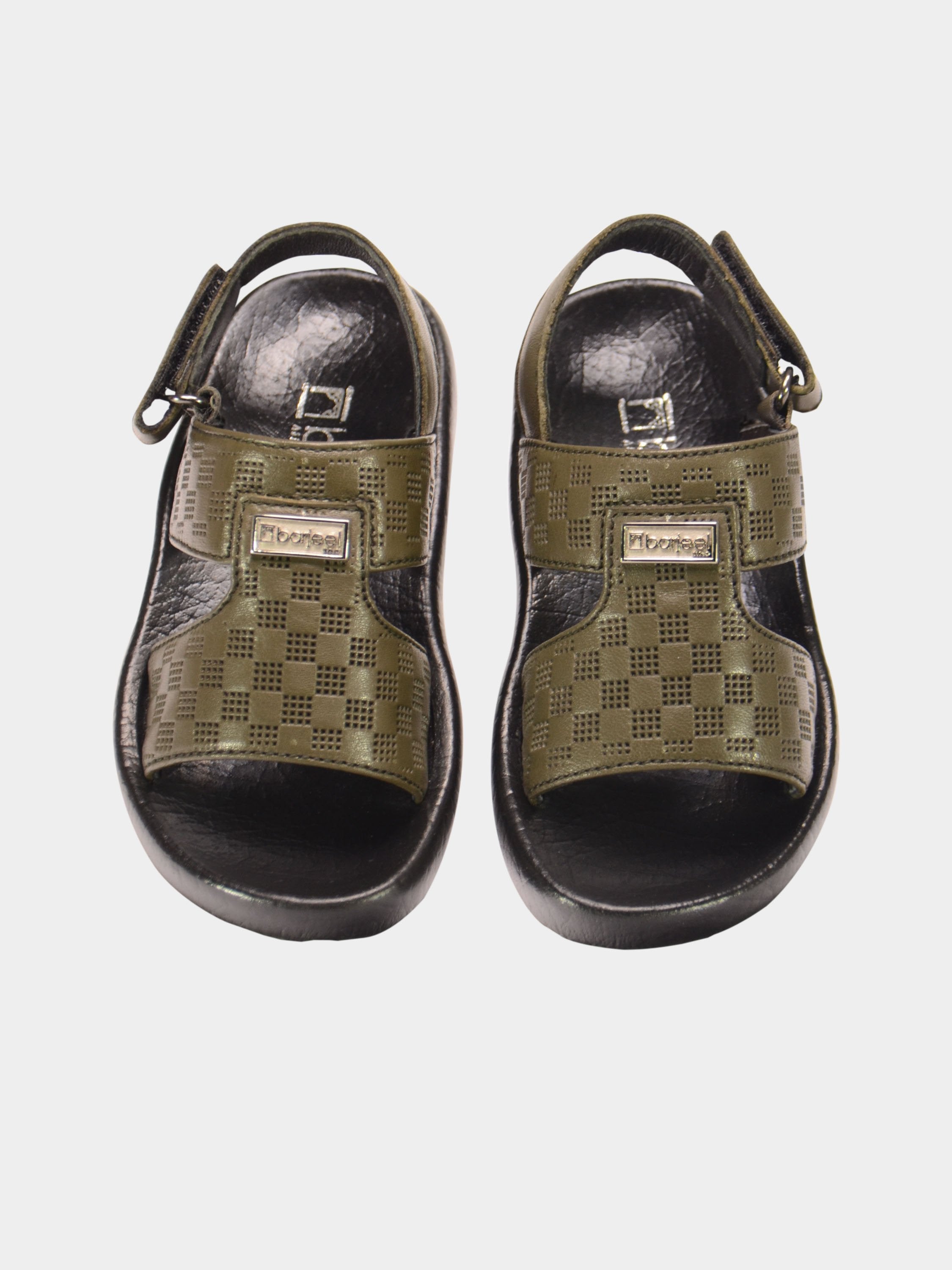 Barjeel Uno 2190510 Checked Slingback Arabic Leather Sandals #color_Green