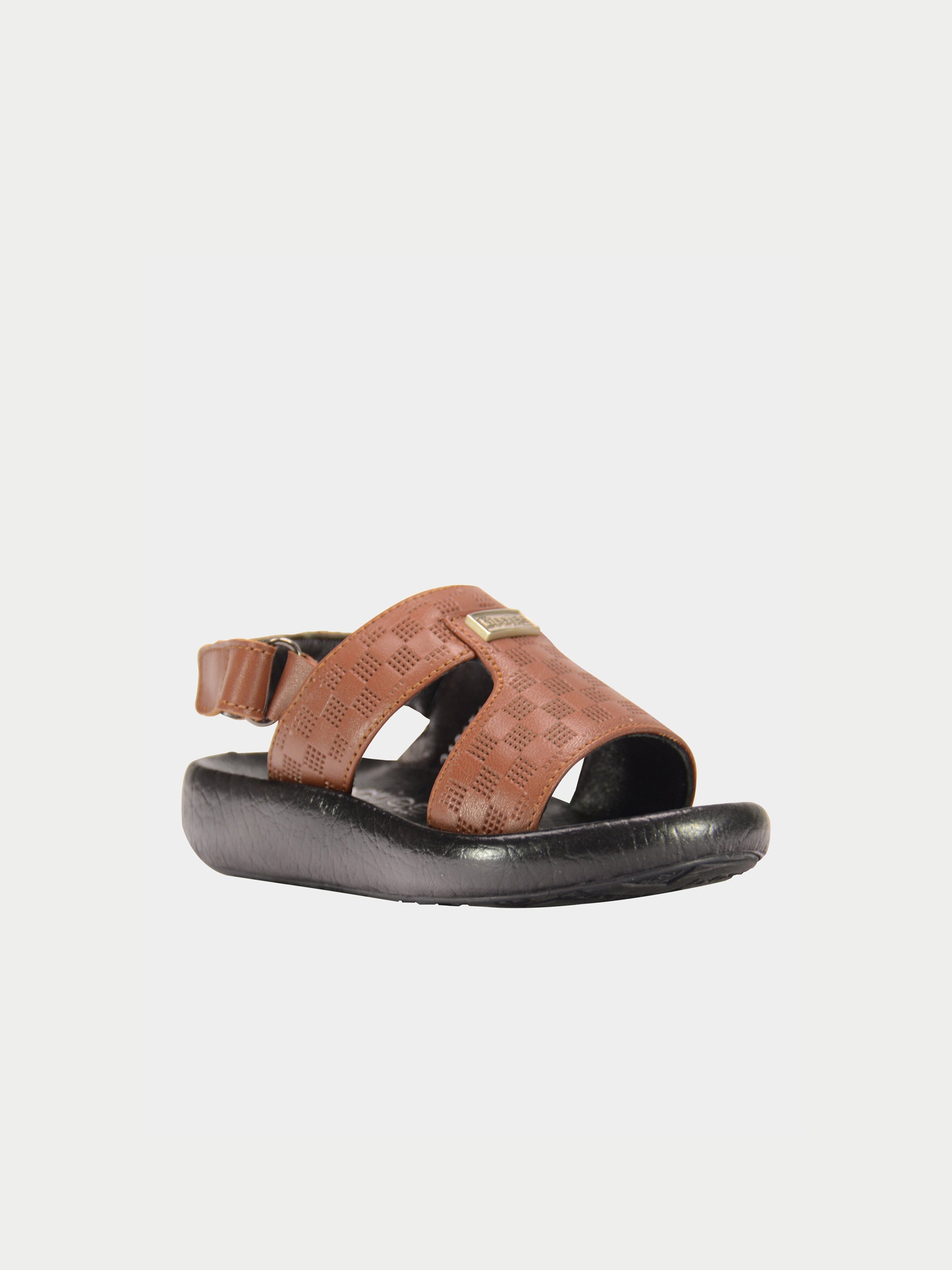 Barjeel Uno 2190510 Checked Slingback Arabic Leather Sandals #color_Brown