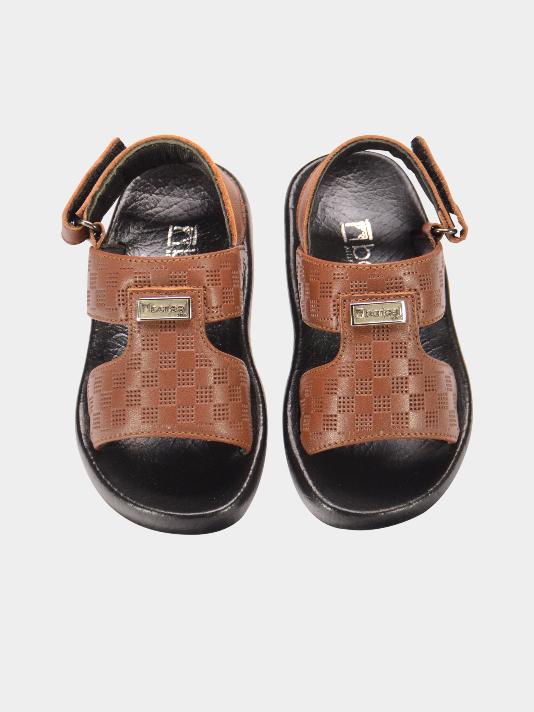 Barjeel Uno 2190510 Checked Slingback Arabic Leather Sandals #color_Brown