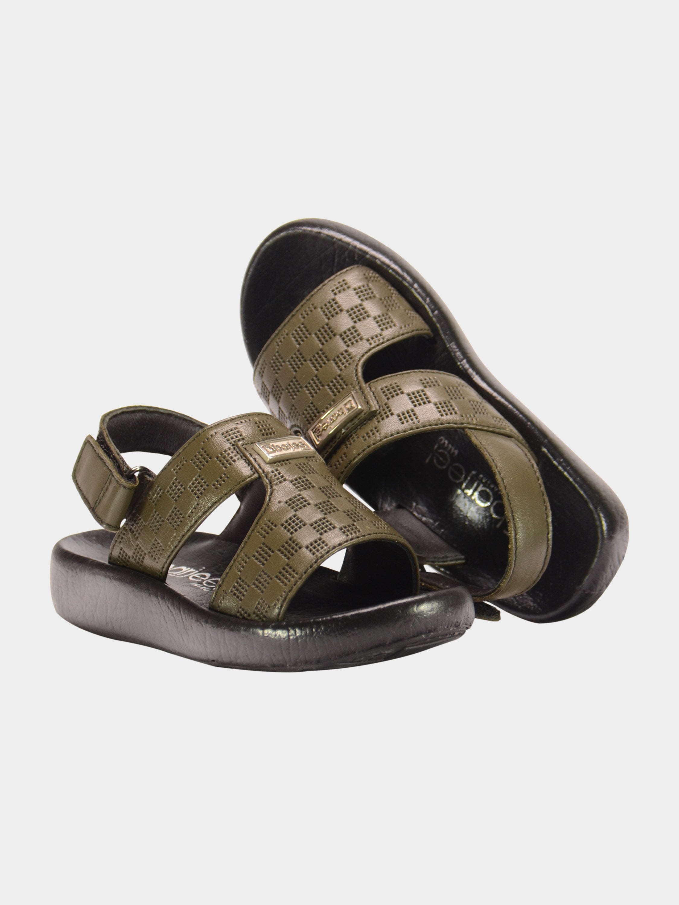 Barjeel Uno 2190510 Checked Slingback Arabic Leather Sandals #color_Green