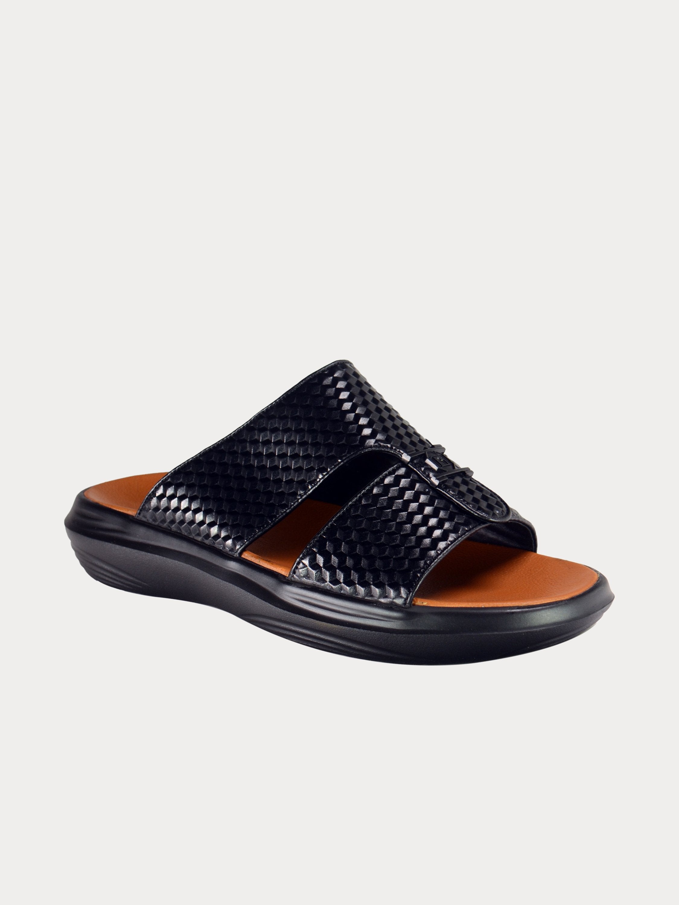 Barjeel Uno B197091 Chevron Detailed Arabic Leather Sandals #color_Black