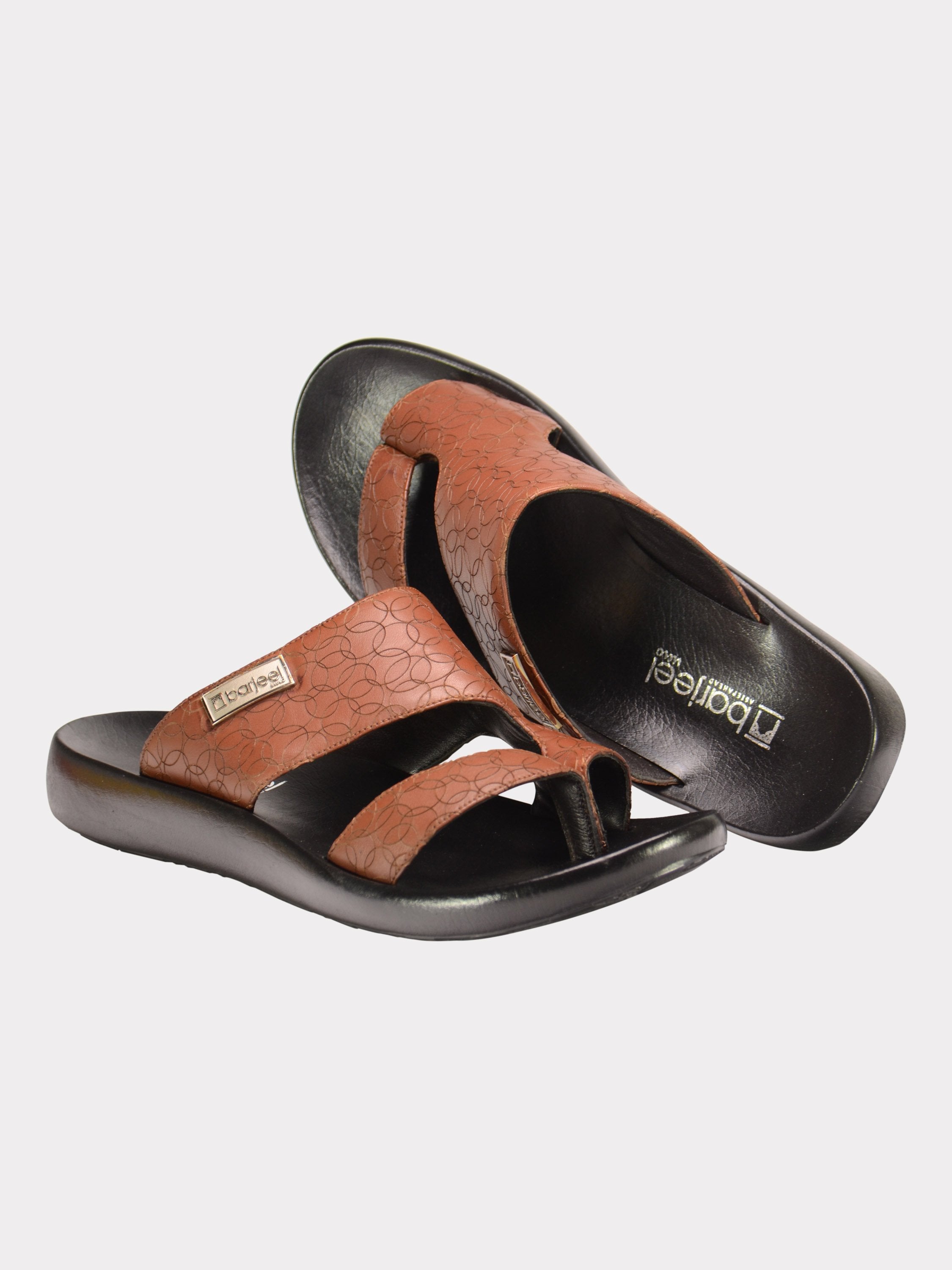 Barjeel Uno 0192710 Circle Detailed Arabic Leather Sandals #color_Brown