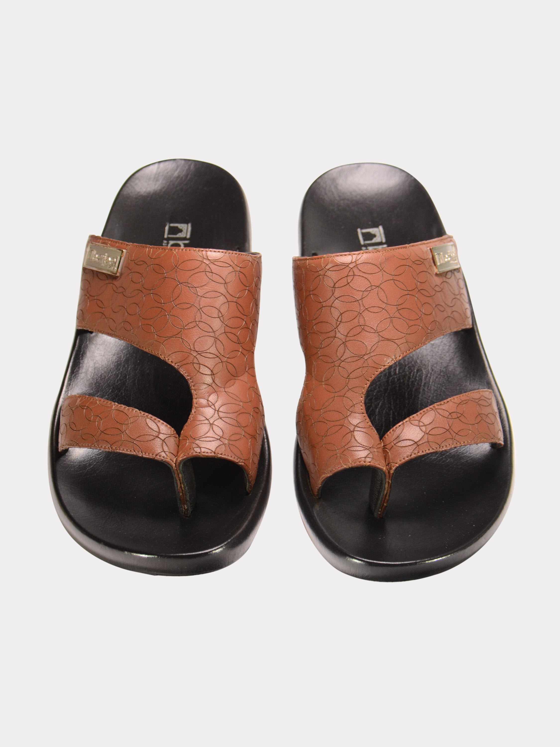 Barjeel Uno 0192710 Circle Detailed Arabic Leather Sandals #color_Brown