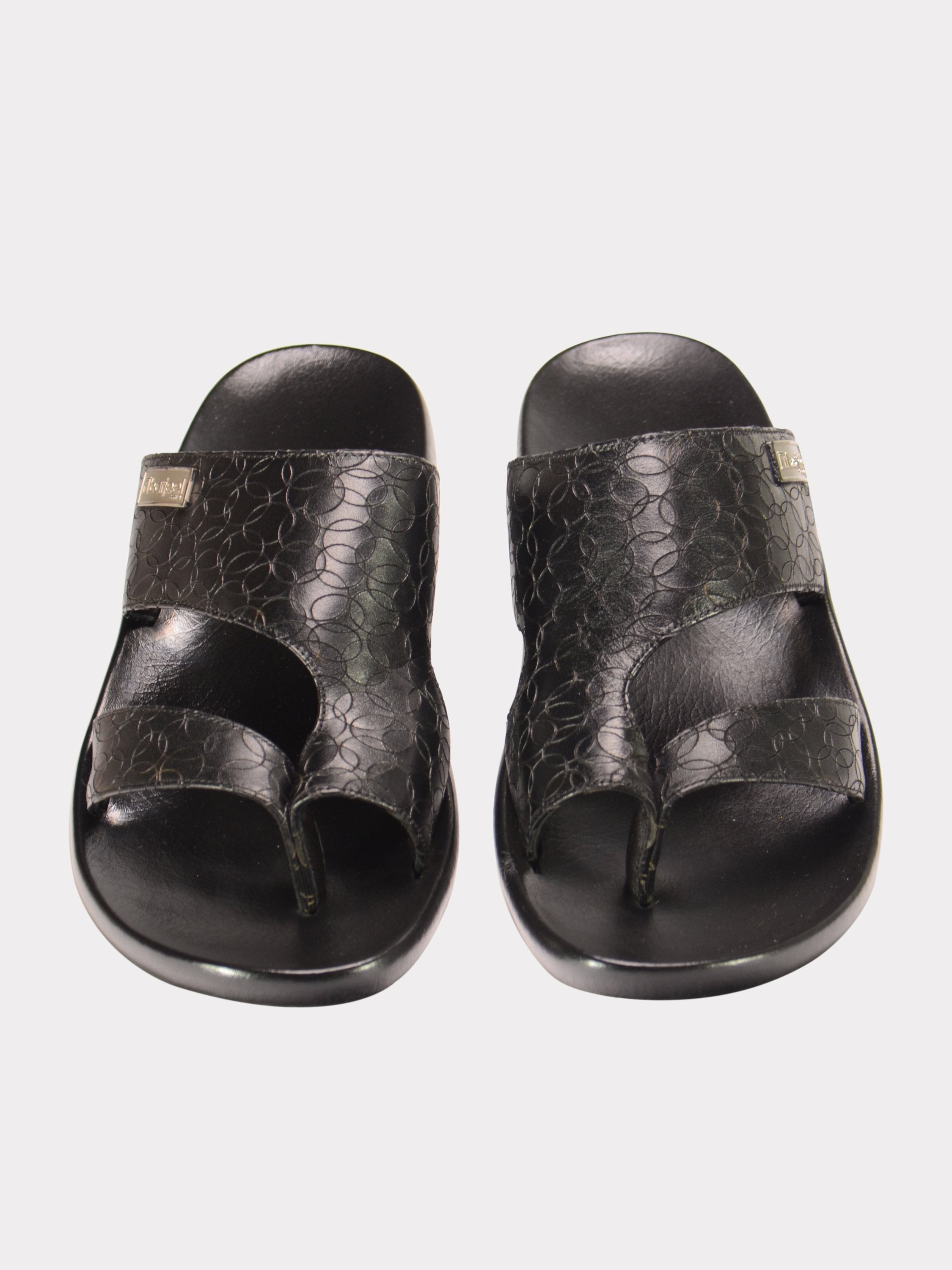 Barjeel Uno 0192710 Circle Detailed Arabic Leather Sandals #color_Black