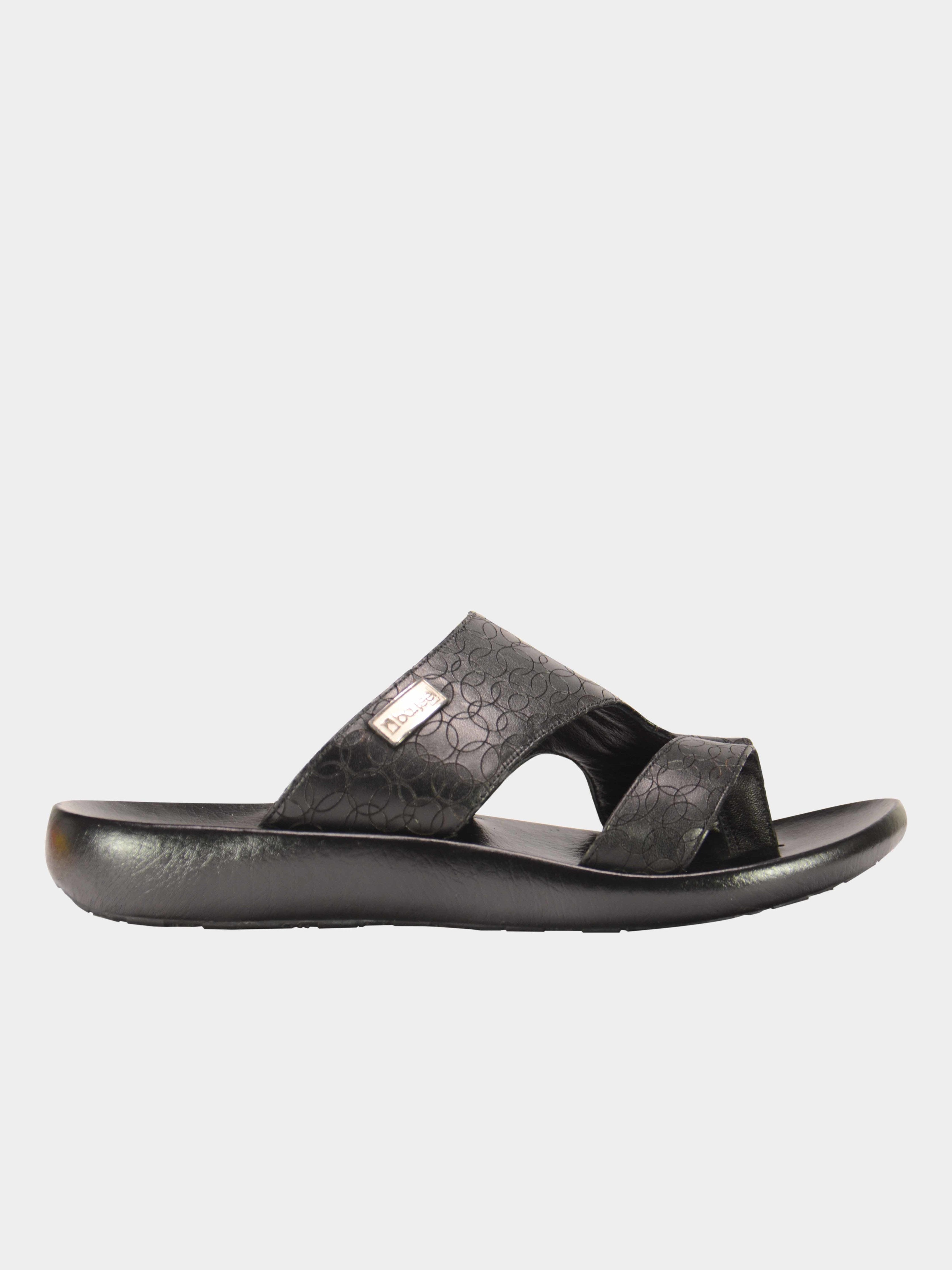 Barjeel Uno 0192710 Circle Detailed Arabic Leather Sandals #color_Black
