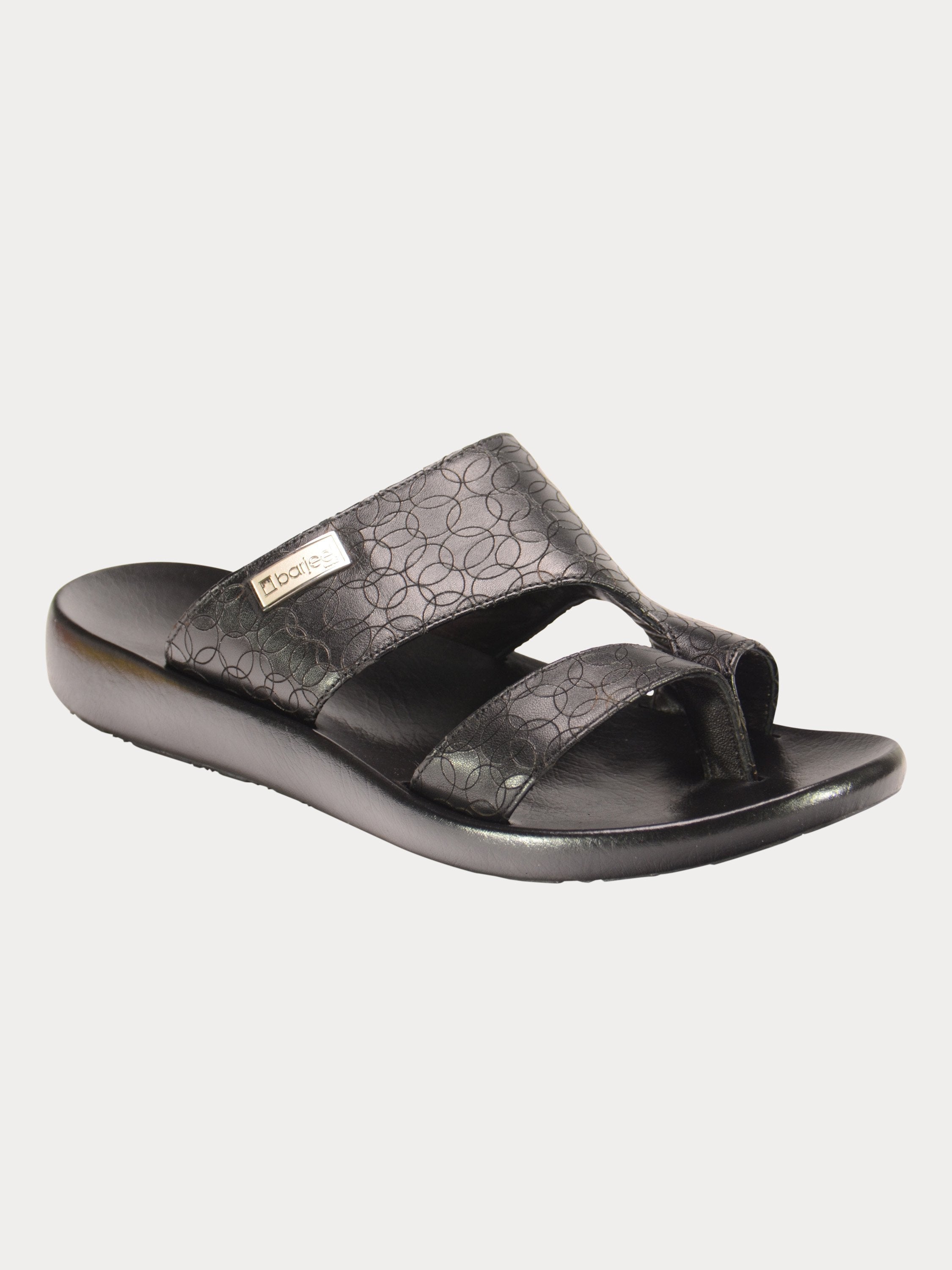 Barjeel Uno 0192710 Circle Detailed Arabic Leather Sandals #color_Black