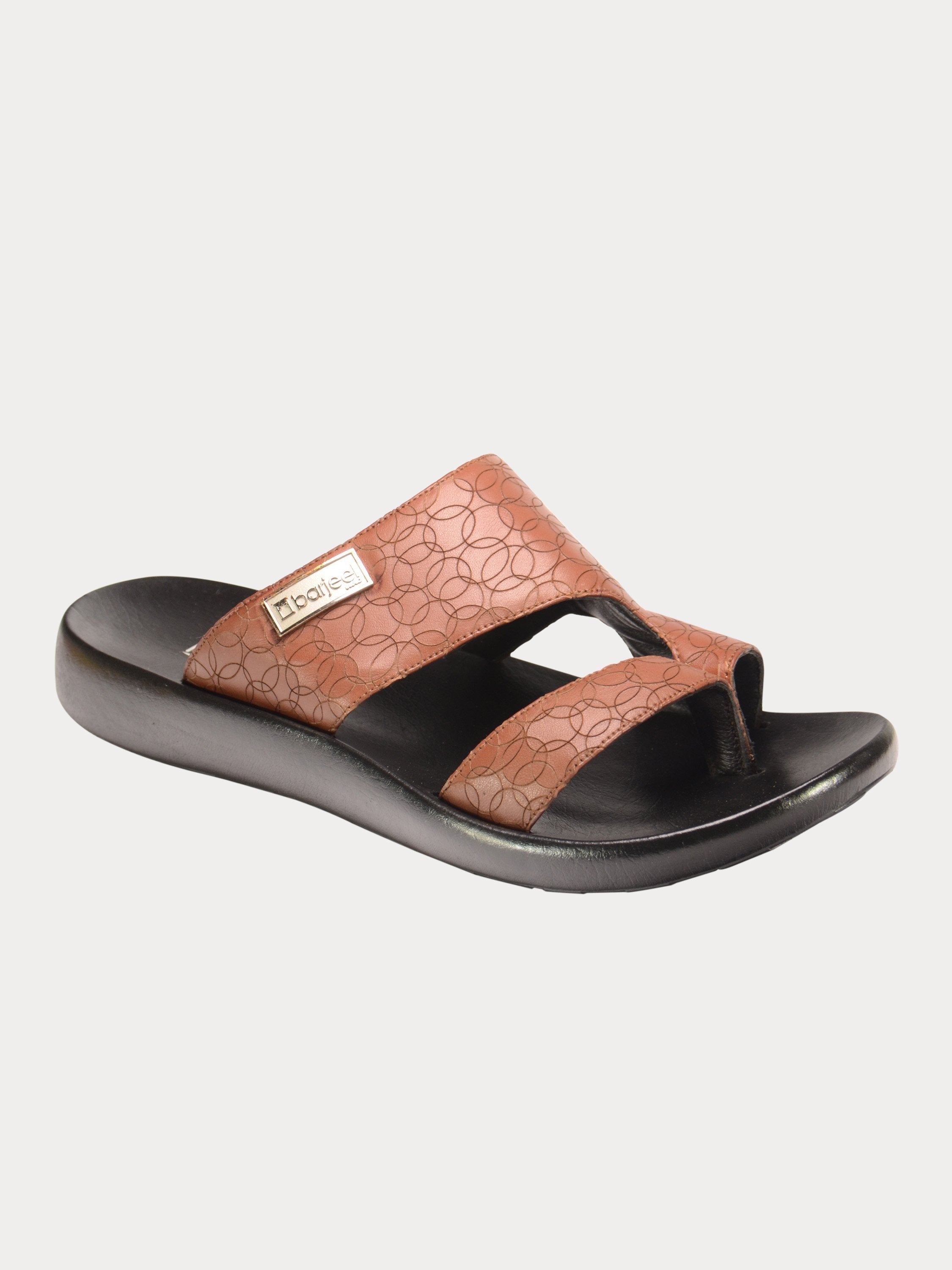 Barjeel Uno 0192710 Circle Detailed Arabic Leather Sandals #color_Brown