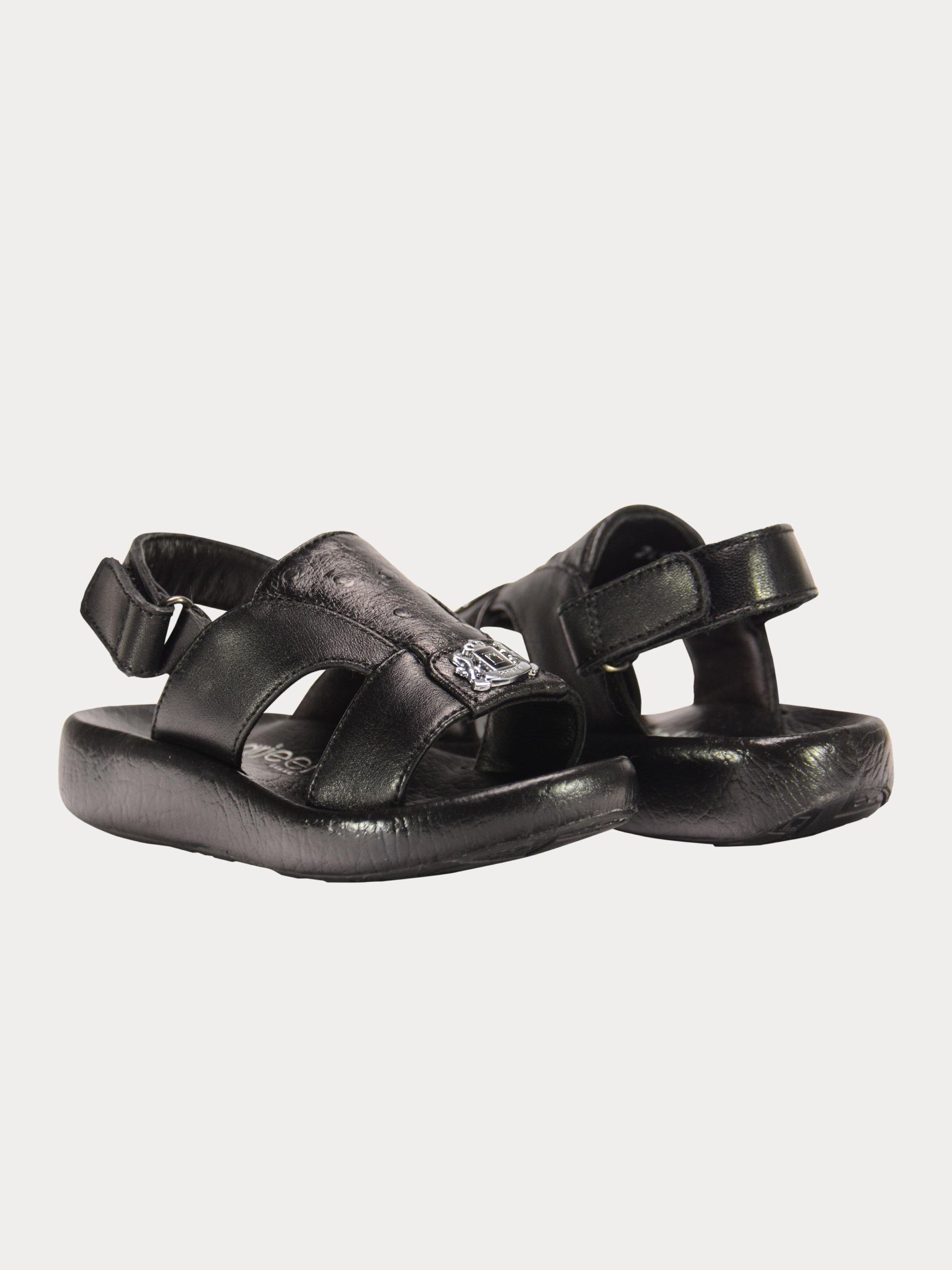 Barjeel Uno 2190600 Croc Effect Slingback Arabic Leather Sandals #color_Black
