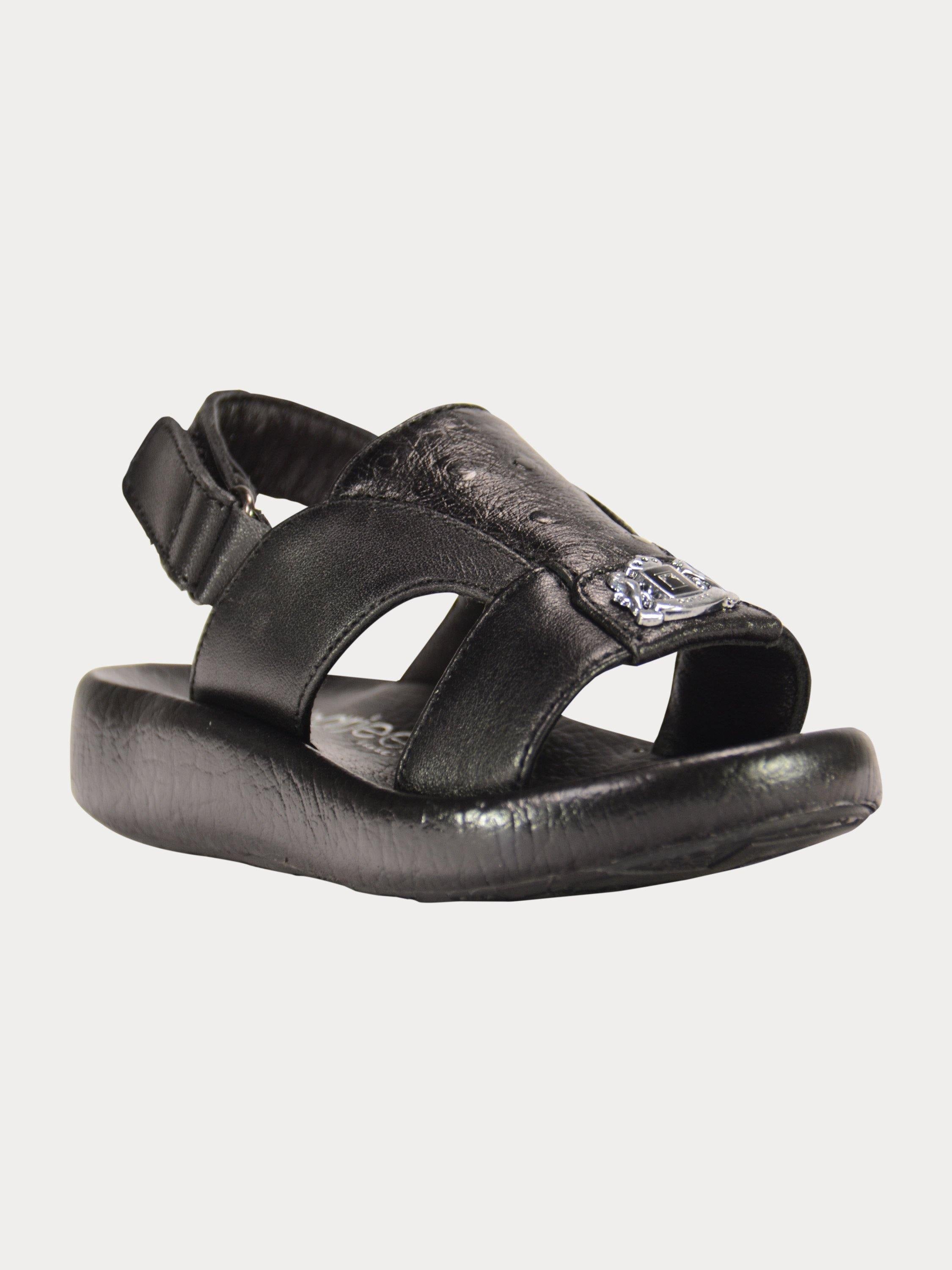 Barjeel Uno 2190600 Croc Effect Slingback Arabic Leather Sandals #color_Black