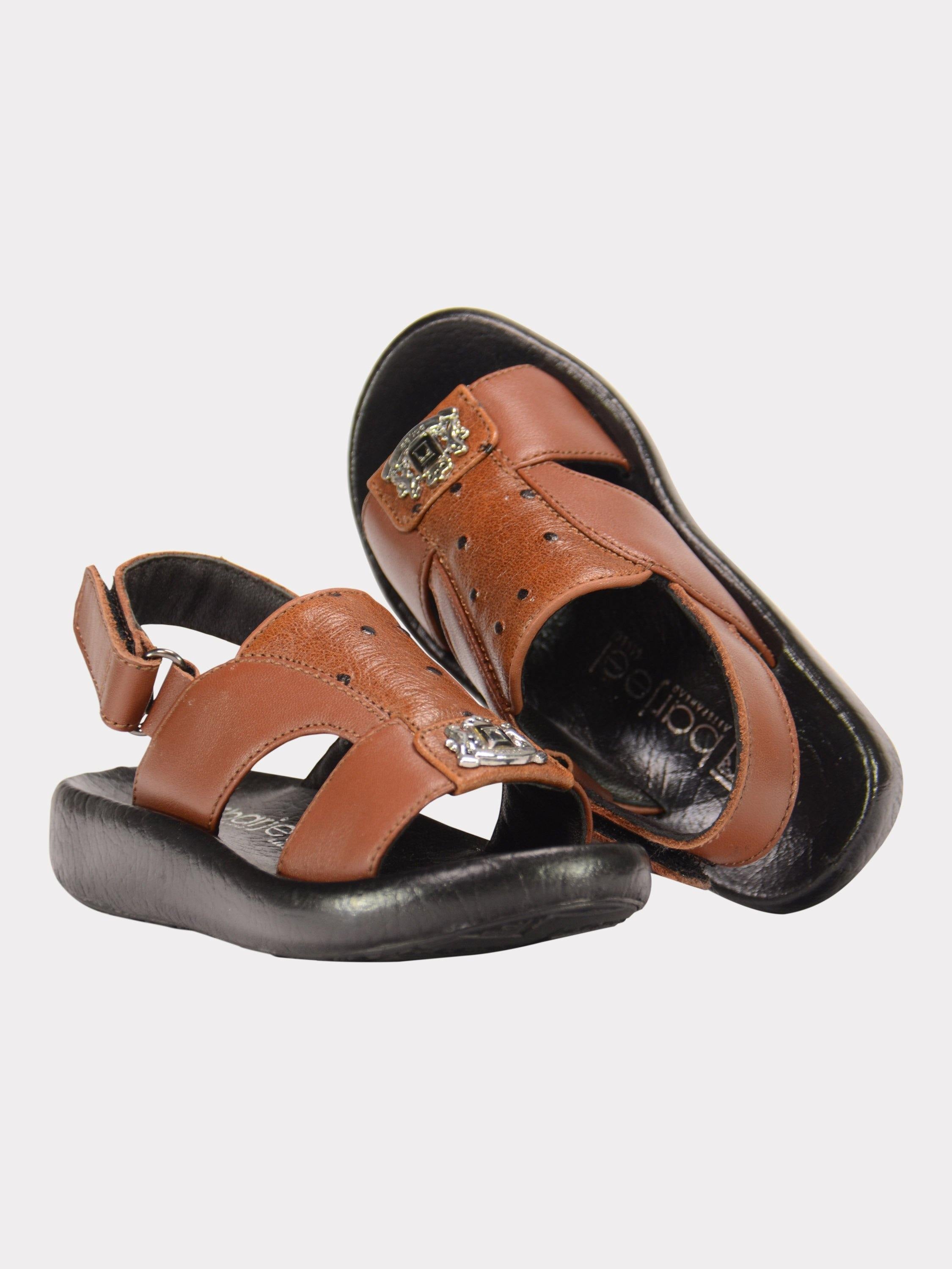 Barjeel Uno 2190600 Croc Effect Slingback Arabic Leather Sandals #color_Brown