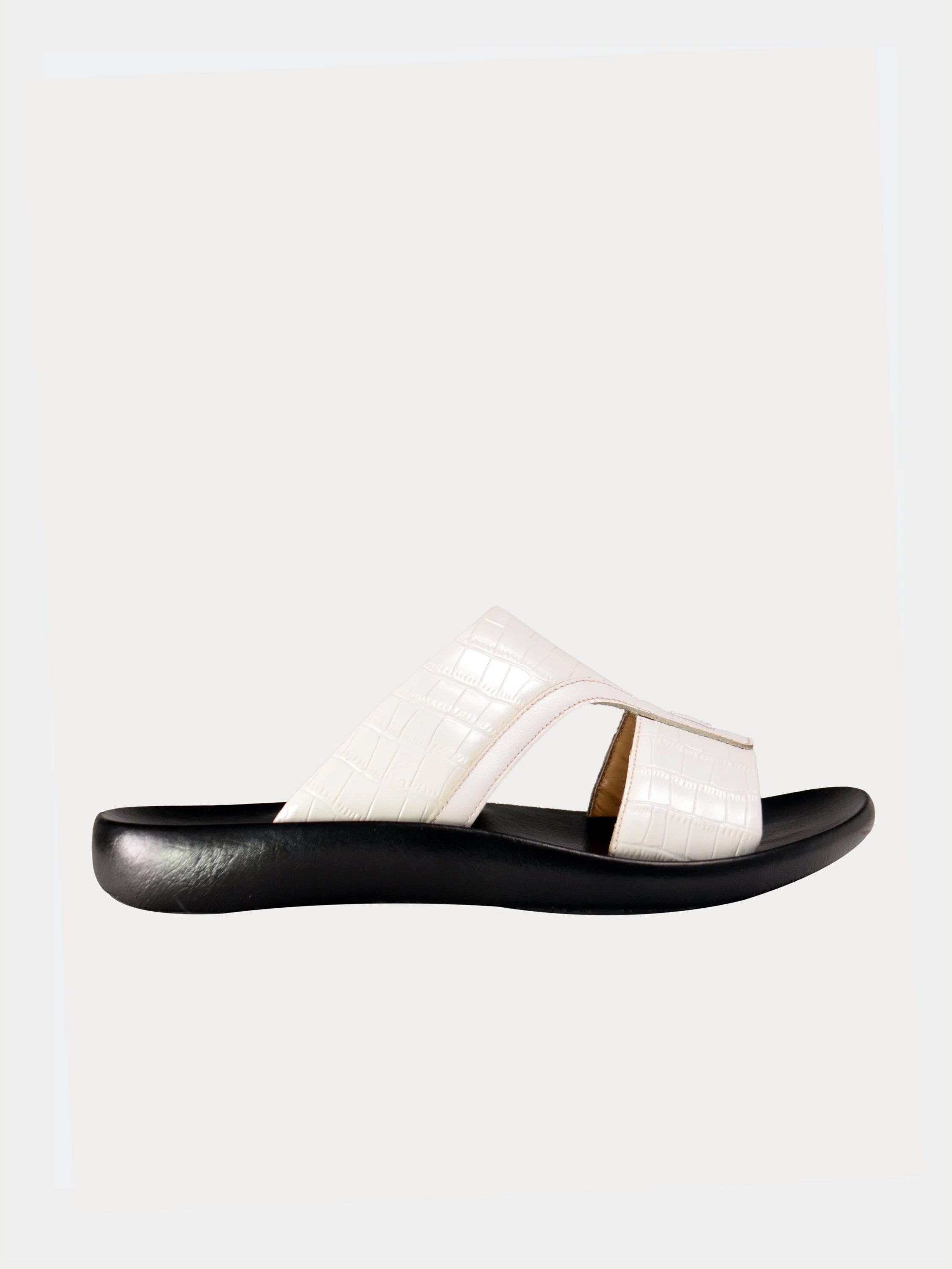 Barjeel Uno A197071 Croco Arabic Leather Sandals #color_White