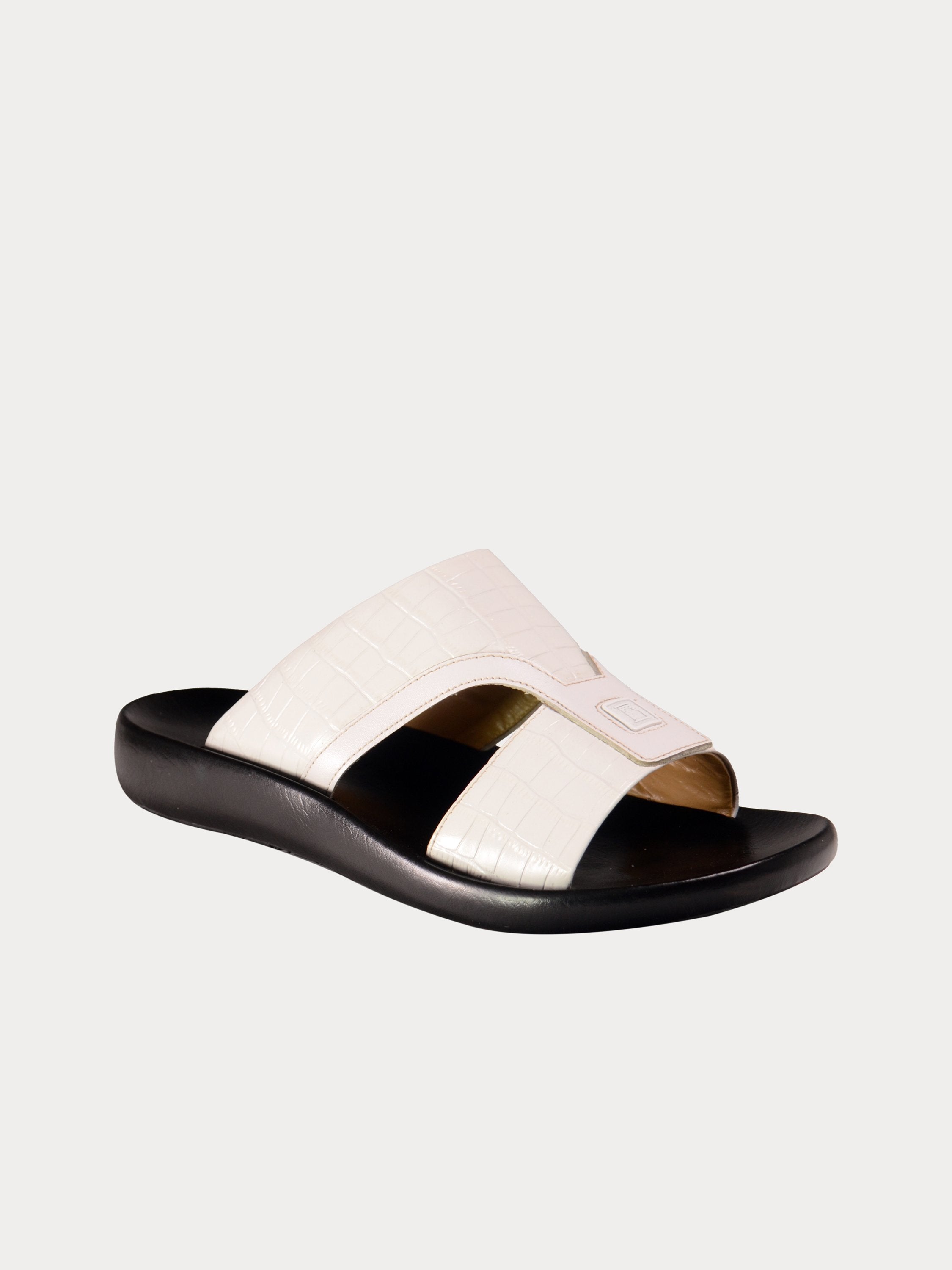 Barjeel Uno A197071 Croco Arabic Leather Sandals #color_White