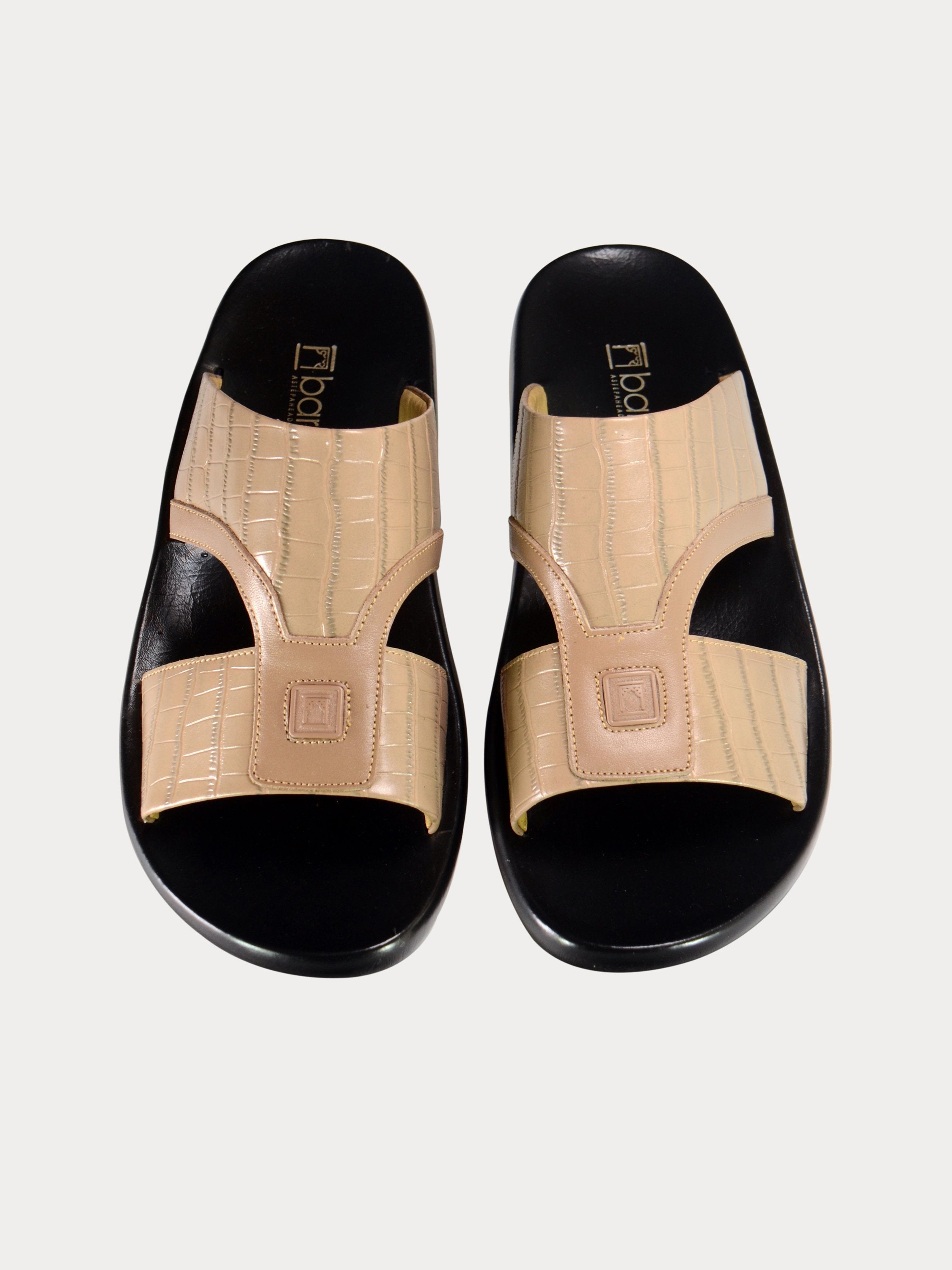 Barjeel Uno A197071 Croco Arabic Leather Sandals #color_Beige