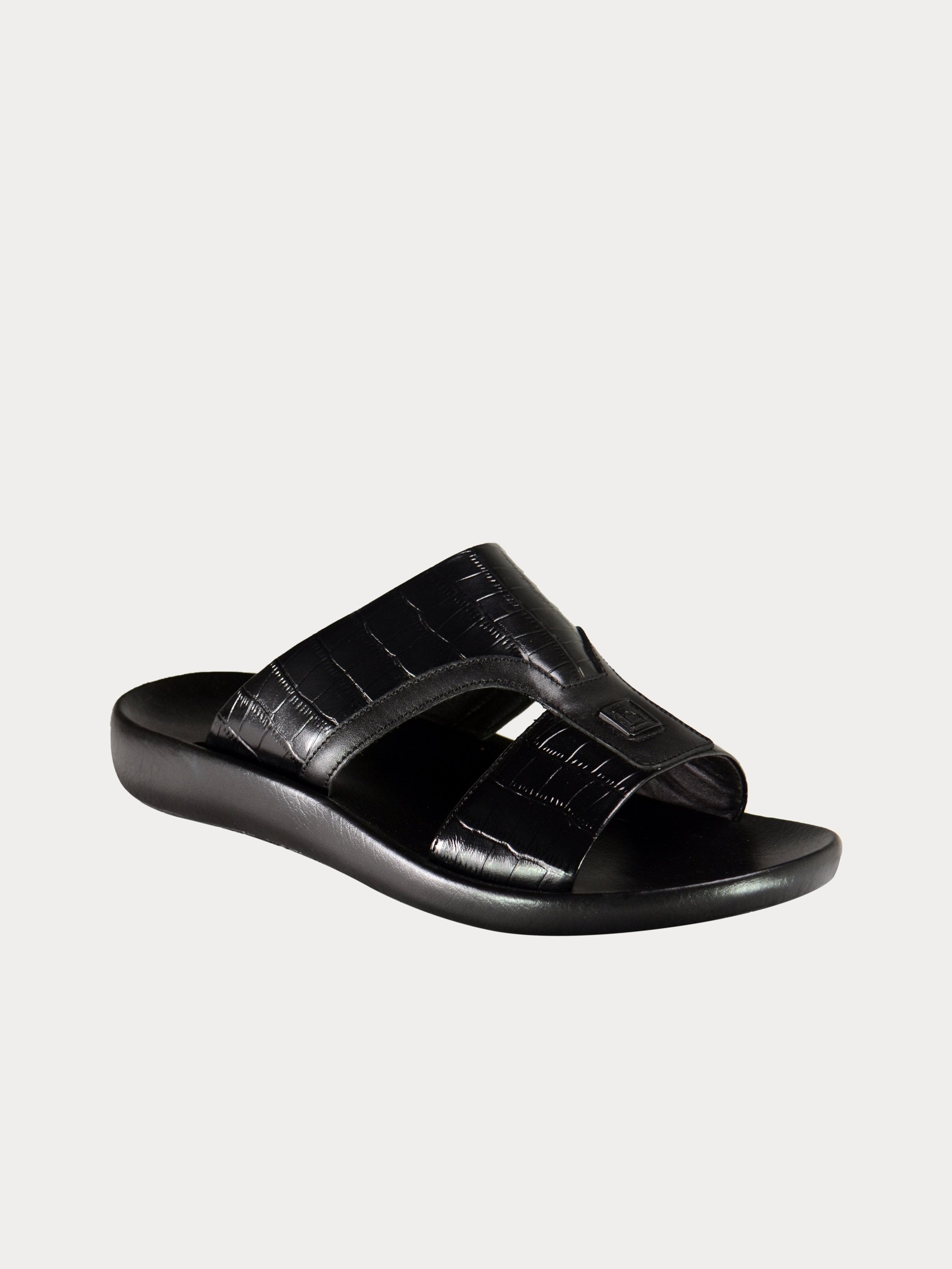 Barjeel Uno A197071 Croco Arabic Leather Sandals #color_Black